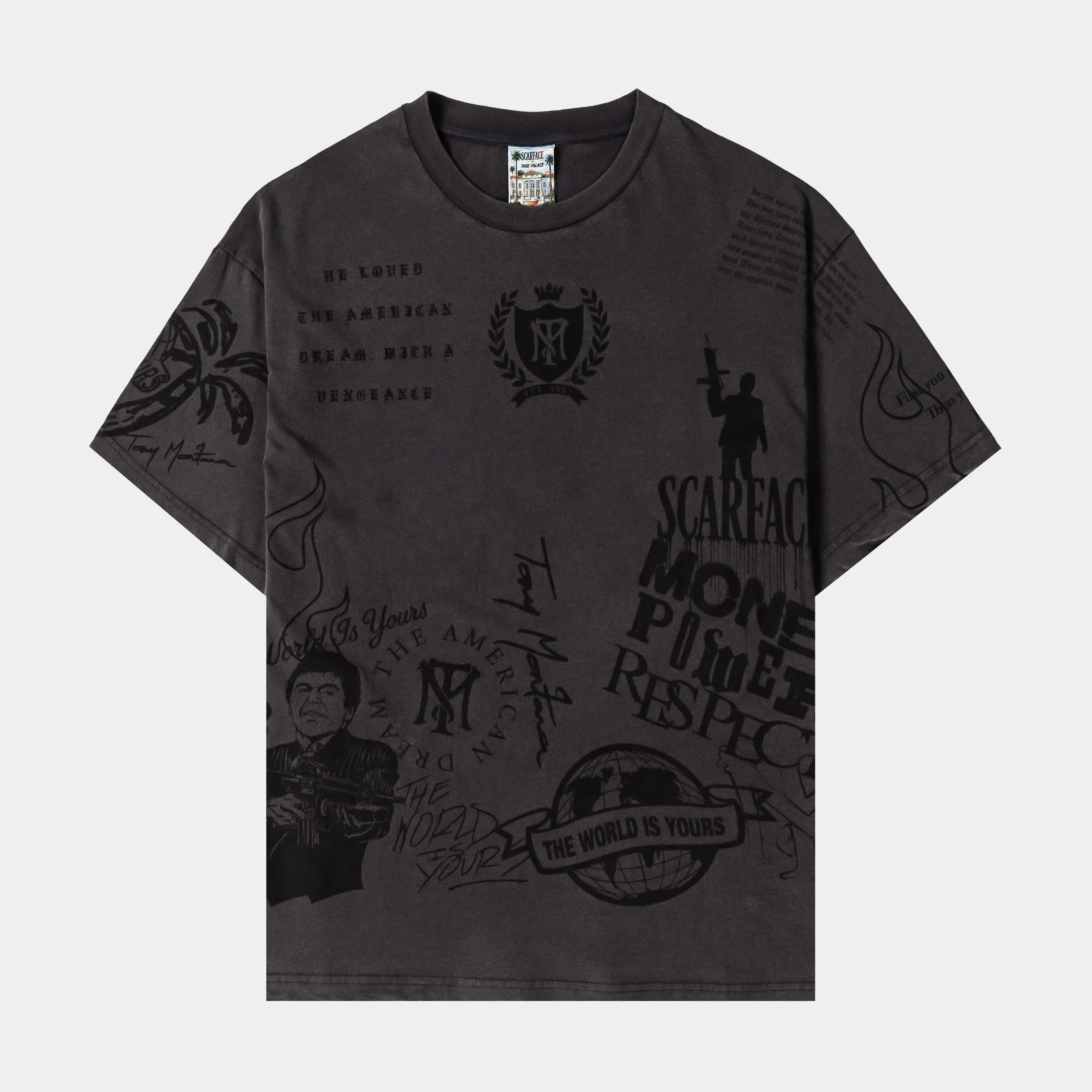 SCARFACE X SP SP x Scarface All Over Print Mens Short Sleeve Shirt (Black/Black)