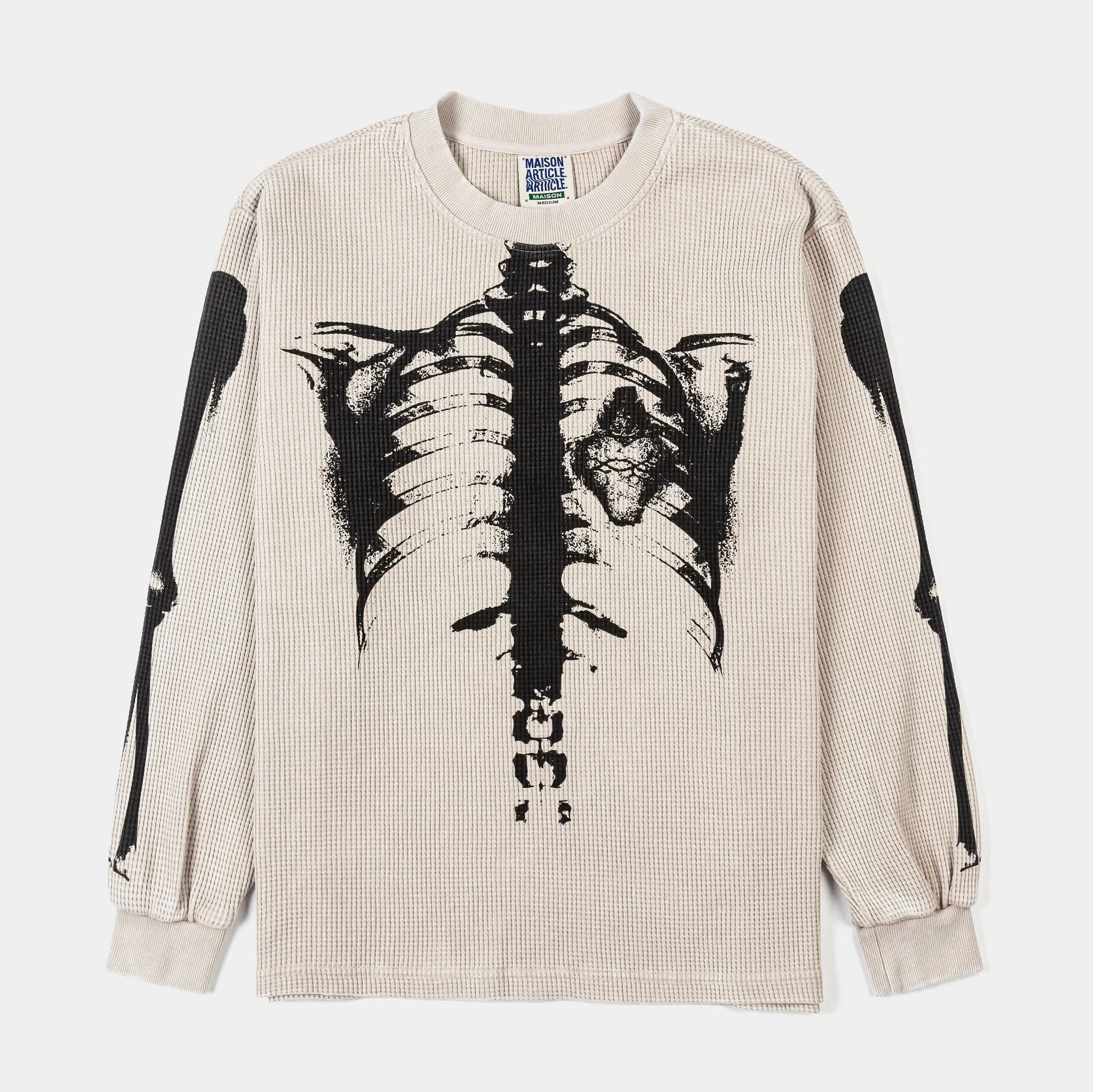 MAISON ARTICLE Skeleton Thermal Mens Long Sleeve Shirt (Beige/Black)