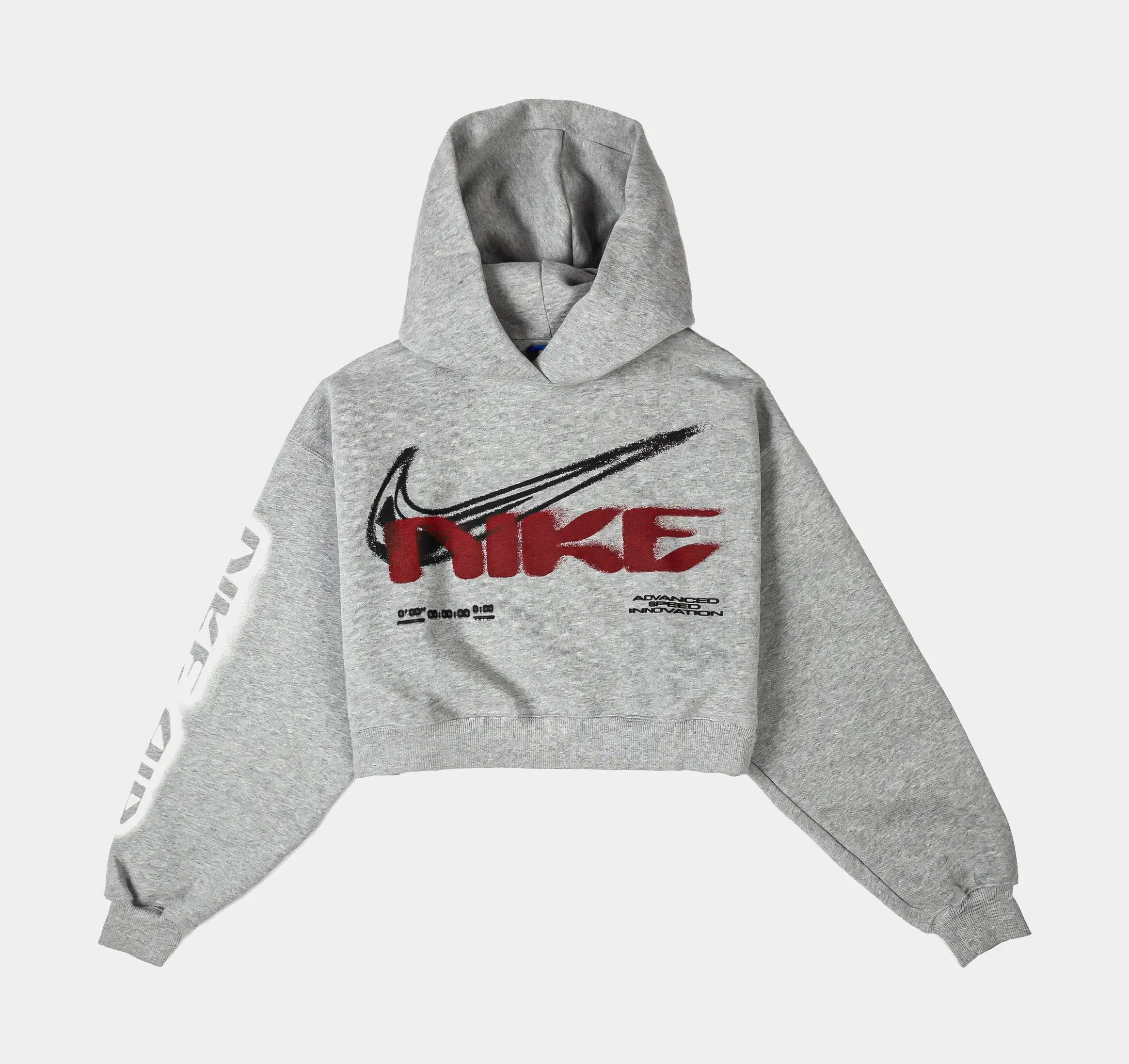 Nike Studio Fleece Cropped Oversized Pullover Womens Hoodie (Dark Grey Heather/Sail)