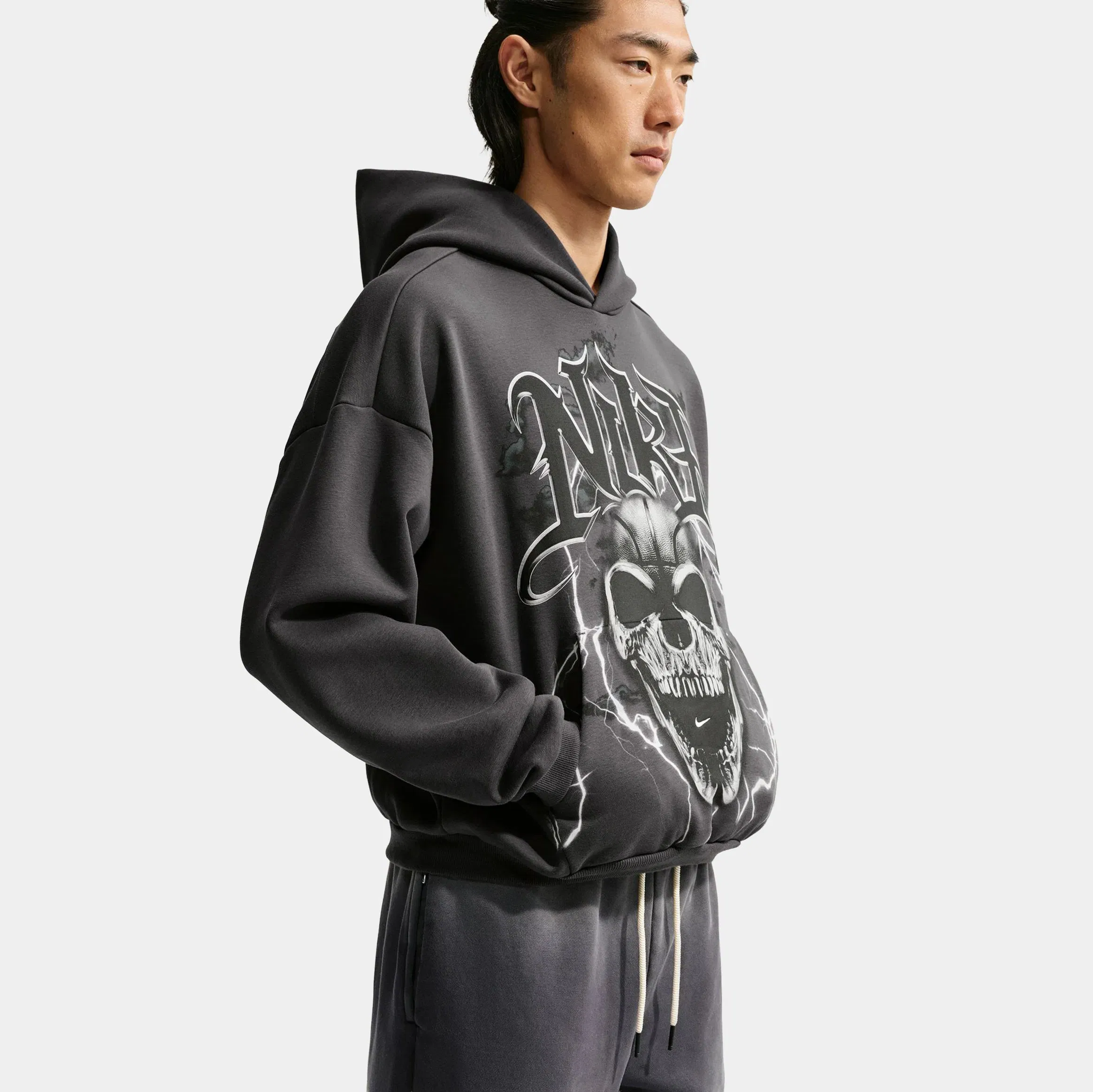 Nike Standard Issue Brushed Basketball Pullover Mens Hoodie (Anthracite/White/Pale Ivory)
