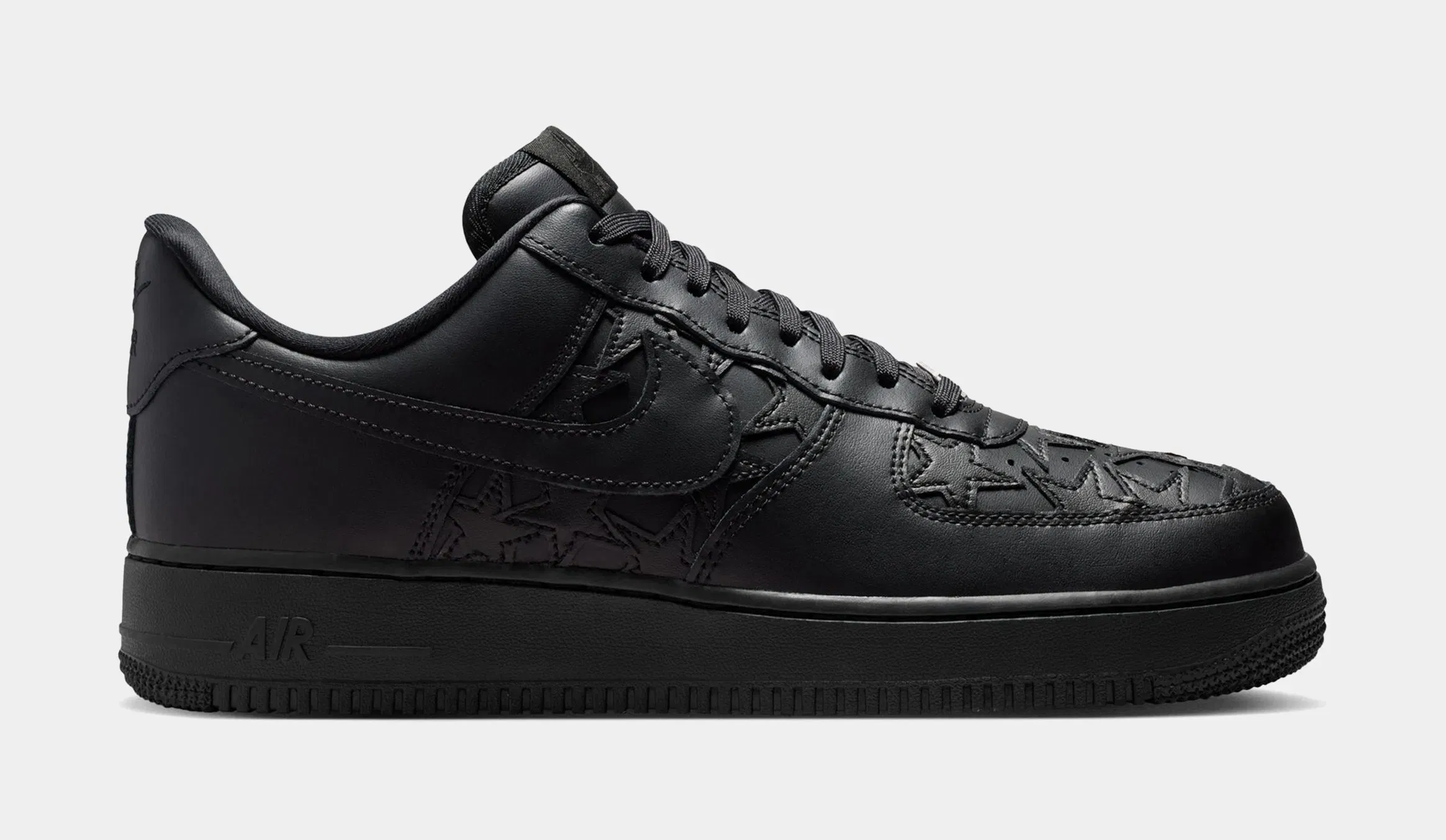 Nike Air Force 1 Black Stars Mens Lifestyle Shoes (Black/Black/Metallic Silver)