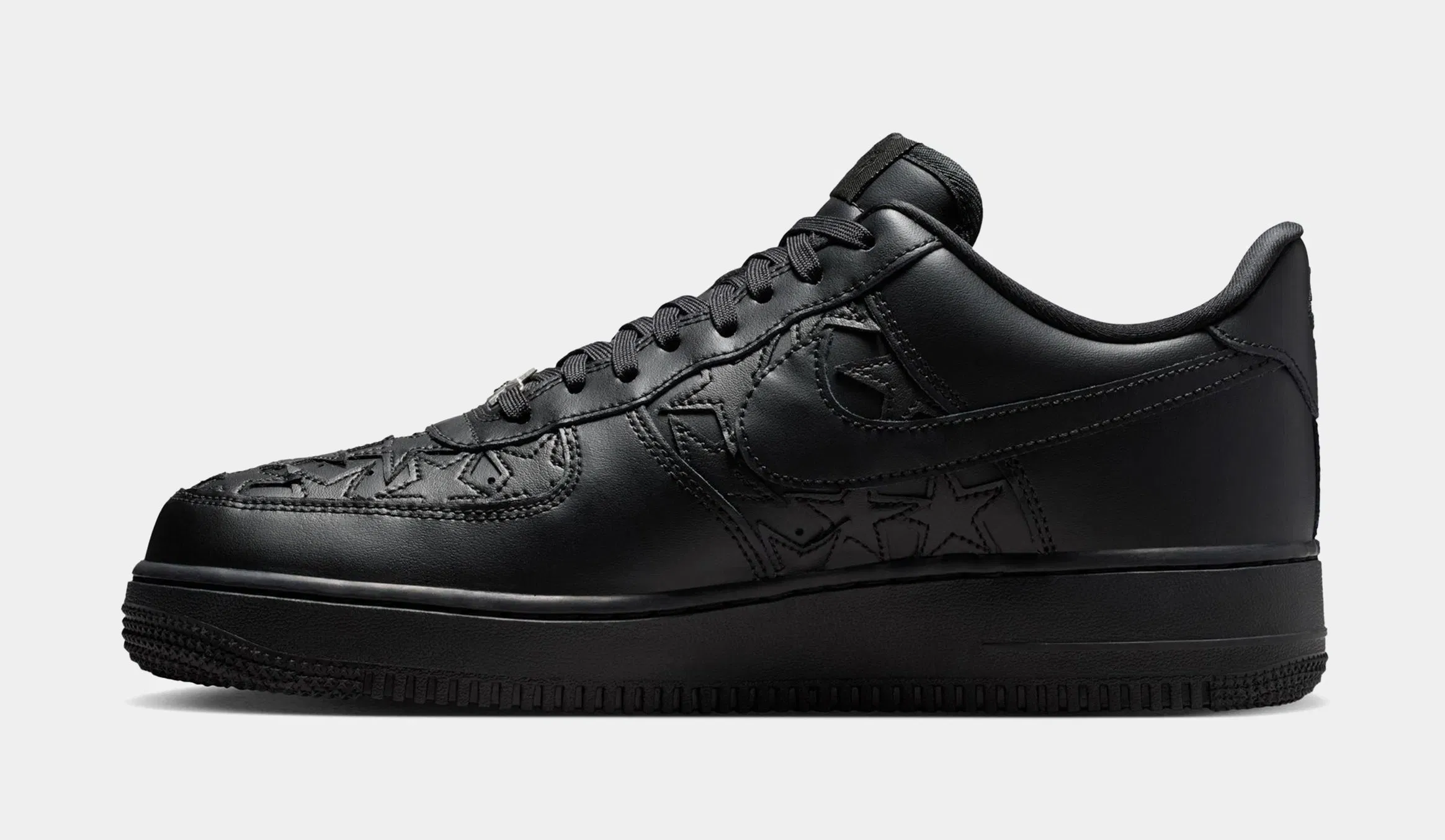 Nike Air Force 1 Black Stars Mens Lifestyle Shoes (Black/Black/Metallic Silver)
