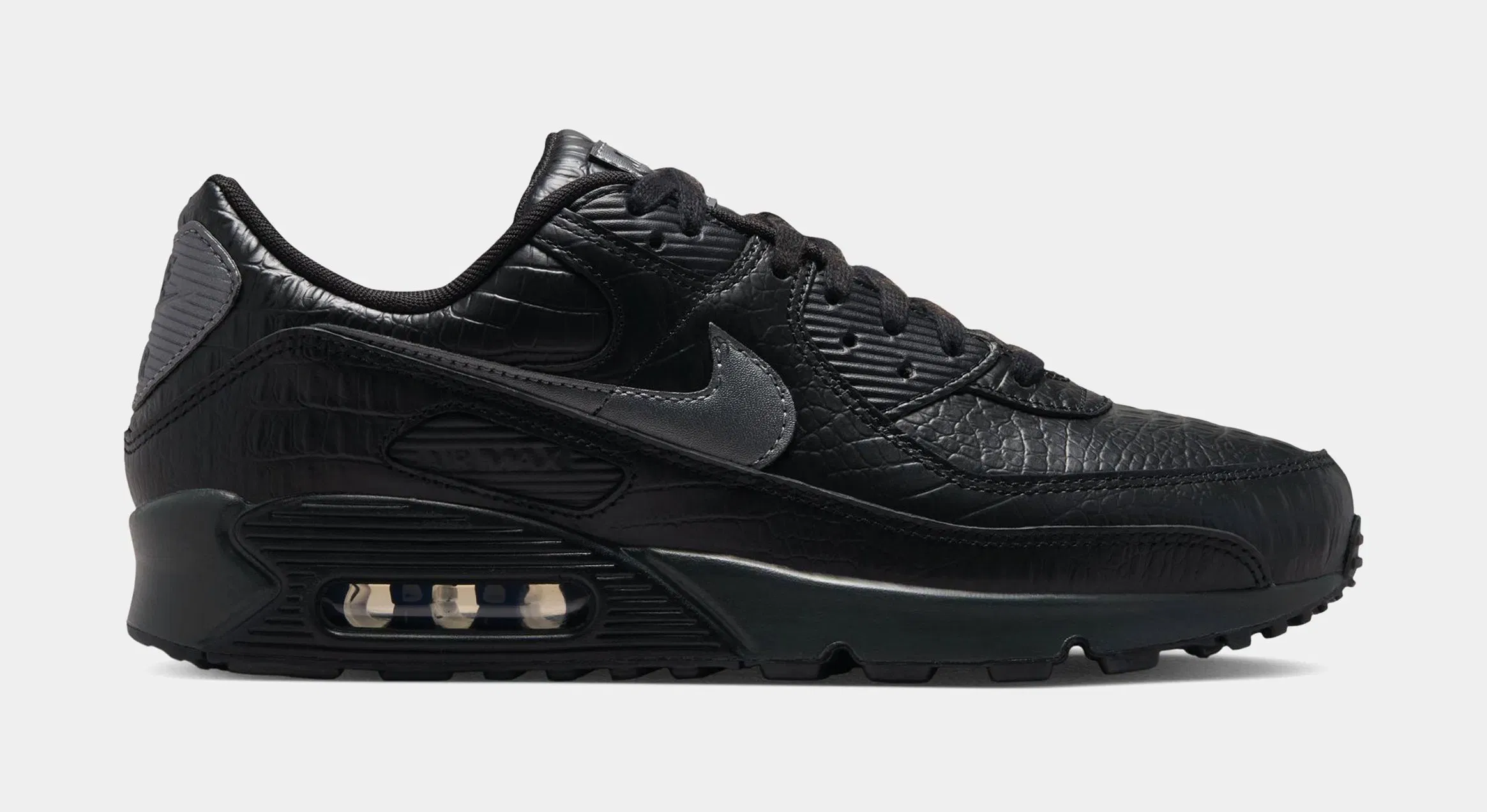 Nike Air Max 90 Premium Black Croc Leather Mens Running Shoes (Black/Metallic Dark Grey/Anthracite)