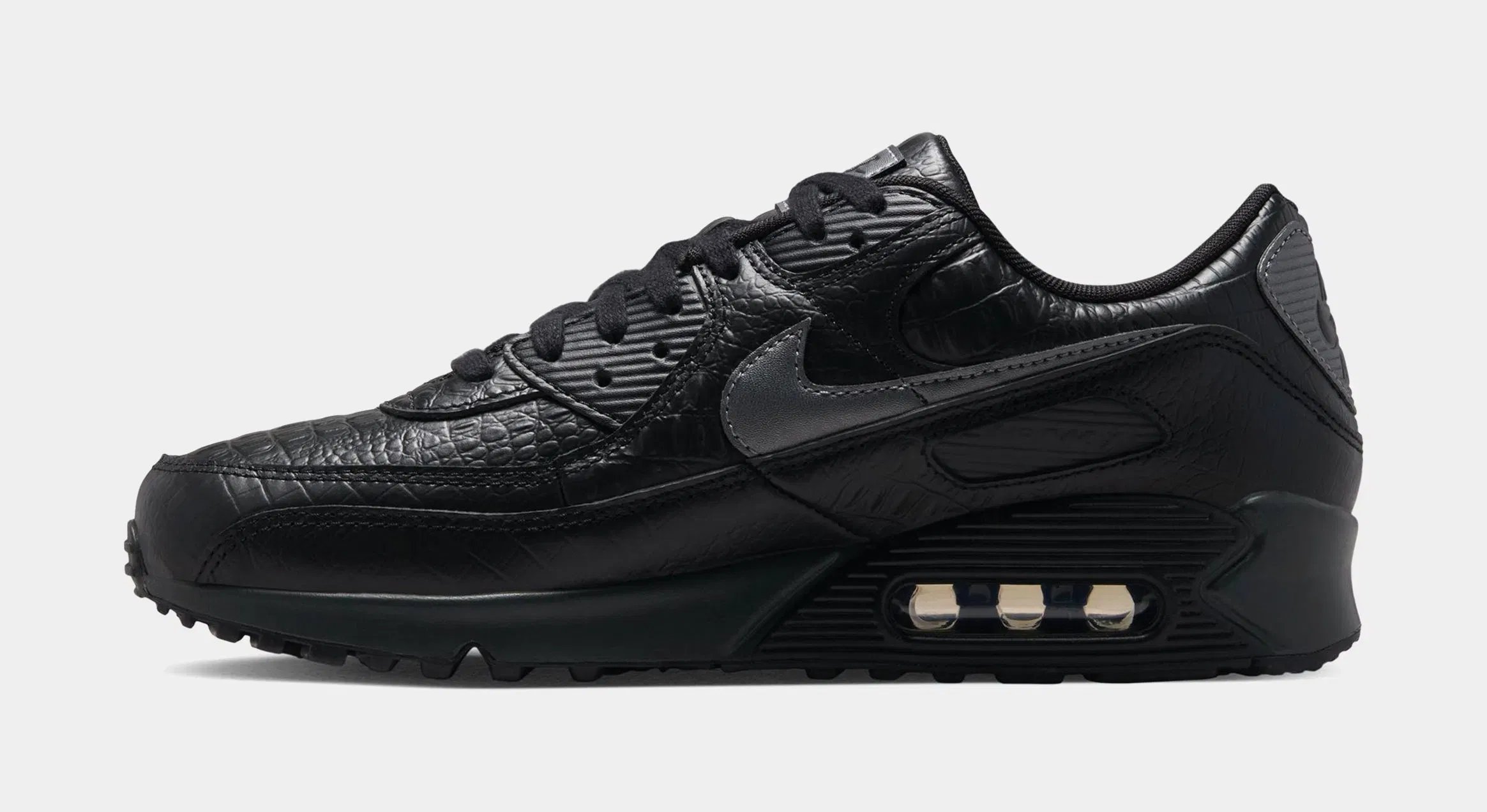 Nike Air Max 90 Premium Black Croc Leather Mens Running Shoes (Black/Metallic Dark Grey/Anthracite)