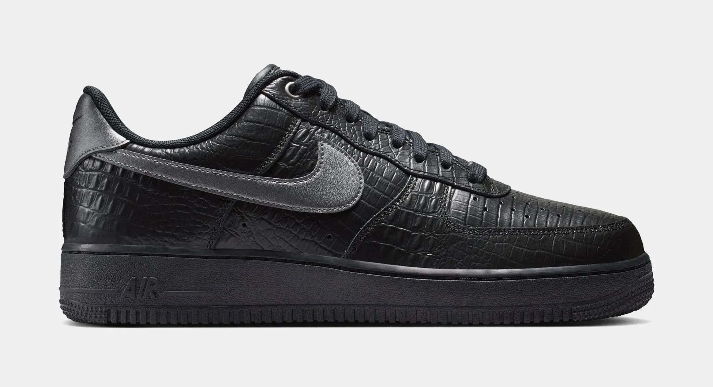 Nike Air Force 1 Low Triple Black Croc Mens Lifestyle Shoes (Black/Metallic Dark Grey)