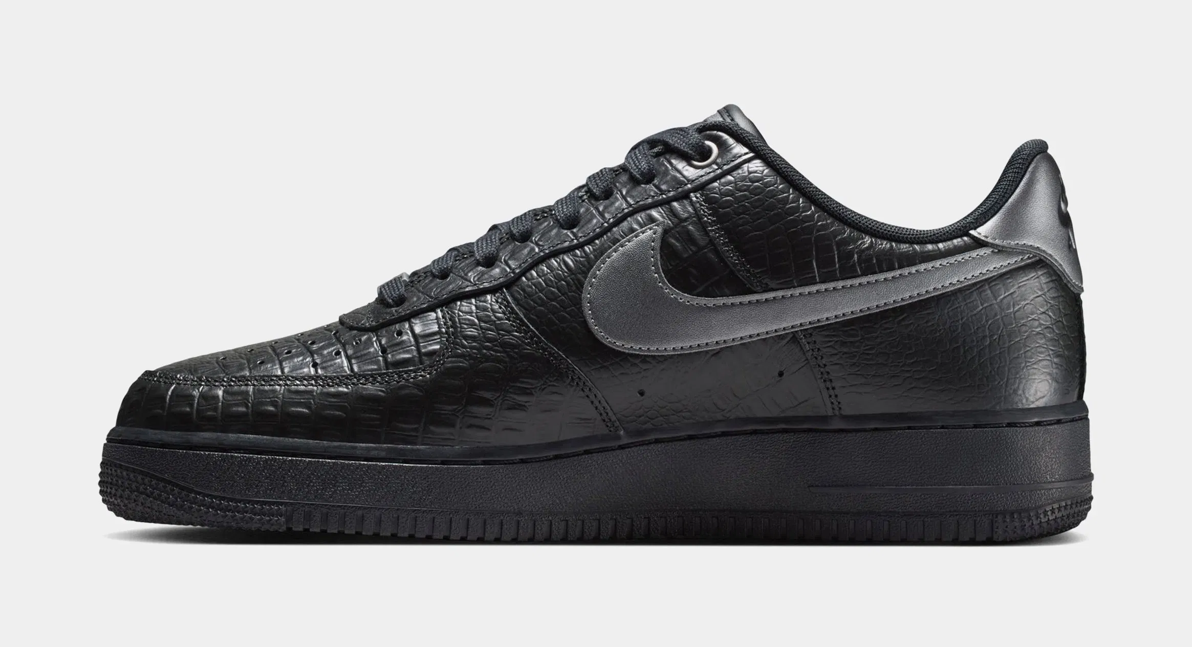 Nike Air Force 1 Low Triple Black Croc Mens Lifestyle Shoes (Black/Metallic Dark Grey)