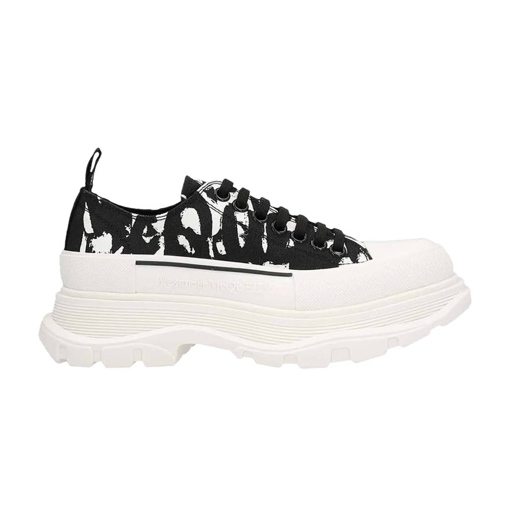 Alexander McQueen Graffiti Tread Slick Low Lace Up Black White