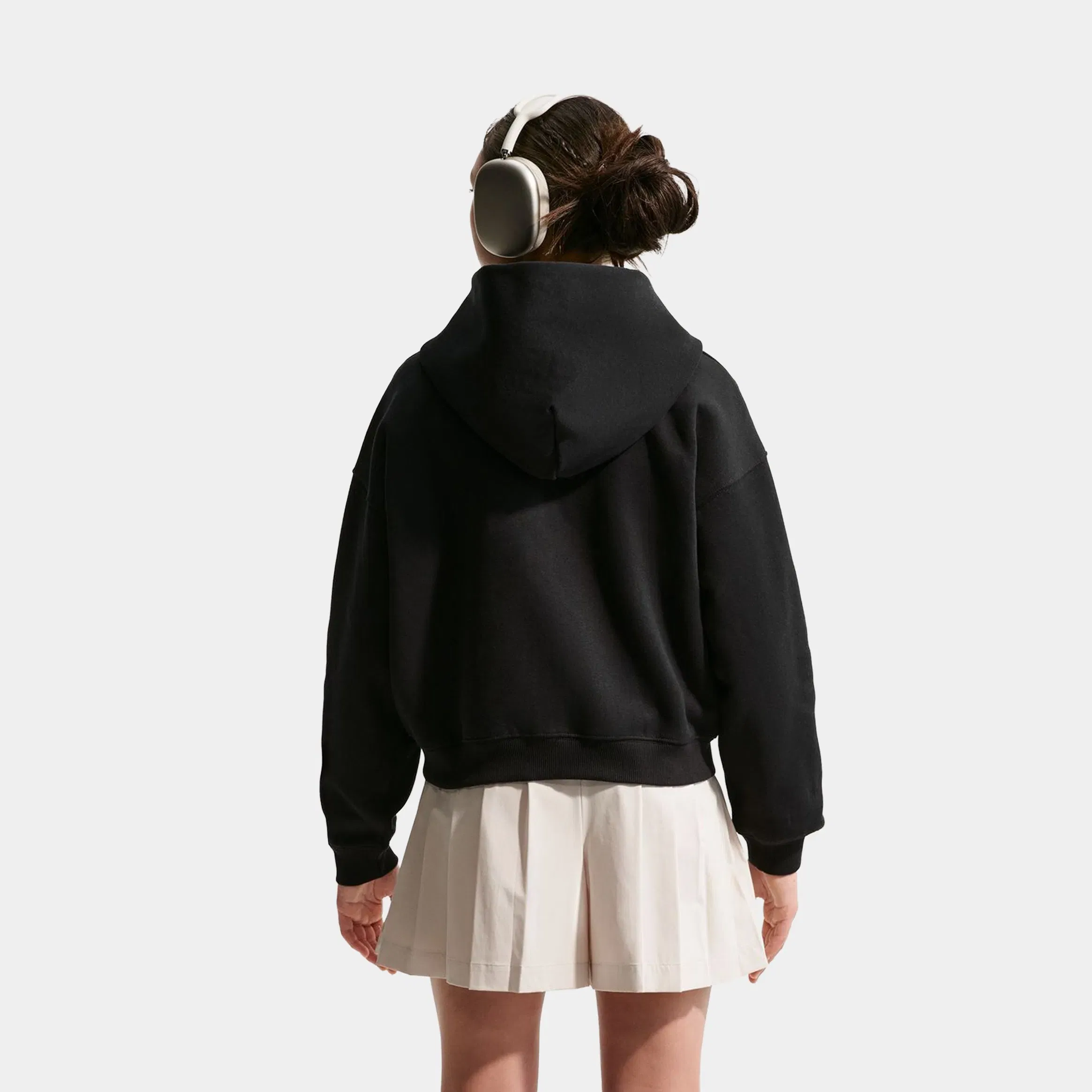 Nike Sportswear Studio Fleece Oversized Full Zip Grade School Hoodie (Black/White)