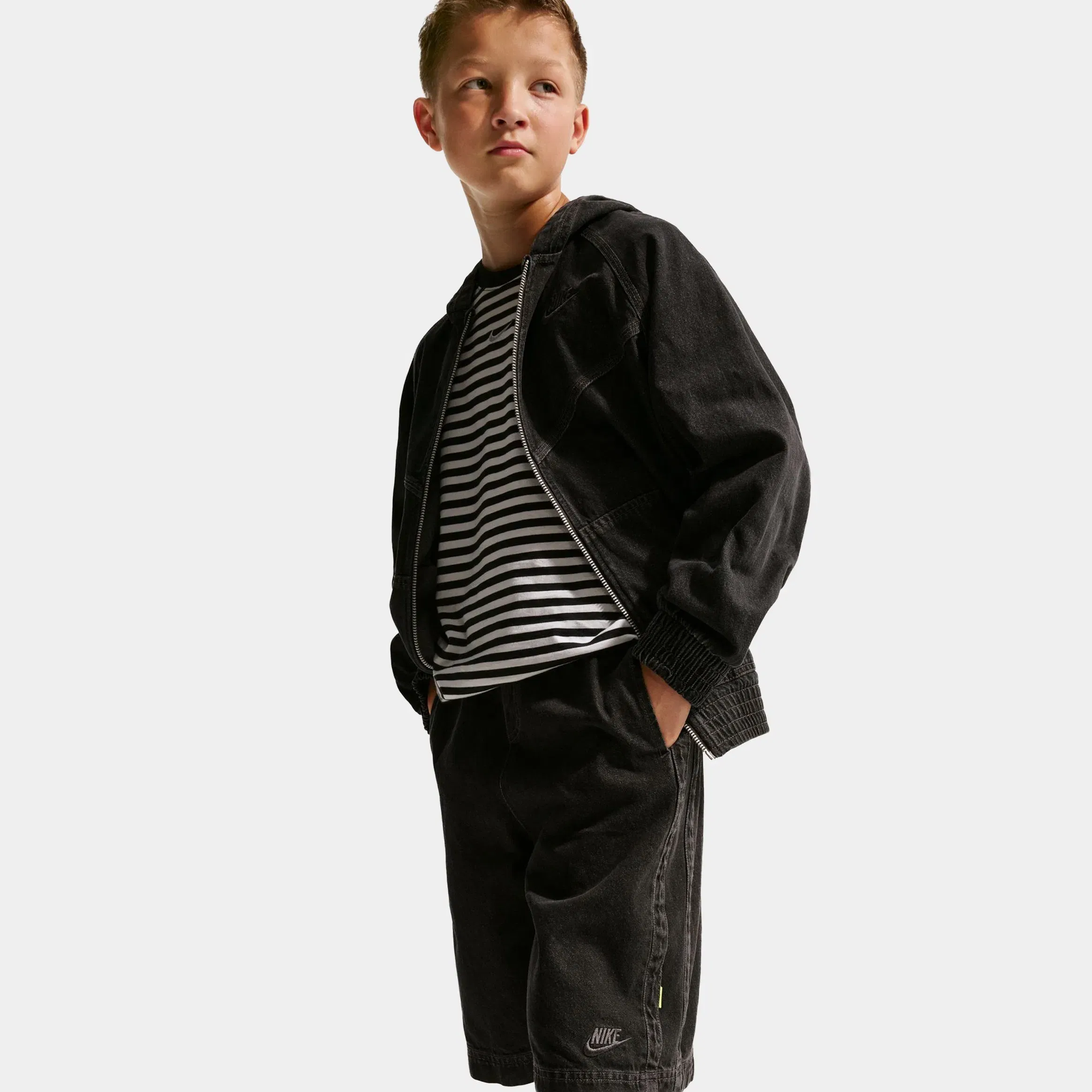 Nike Sportswear Collection Denim Grade School Shorts (Black/Anthracite/Volt)
