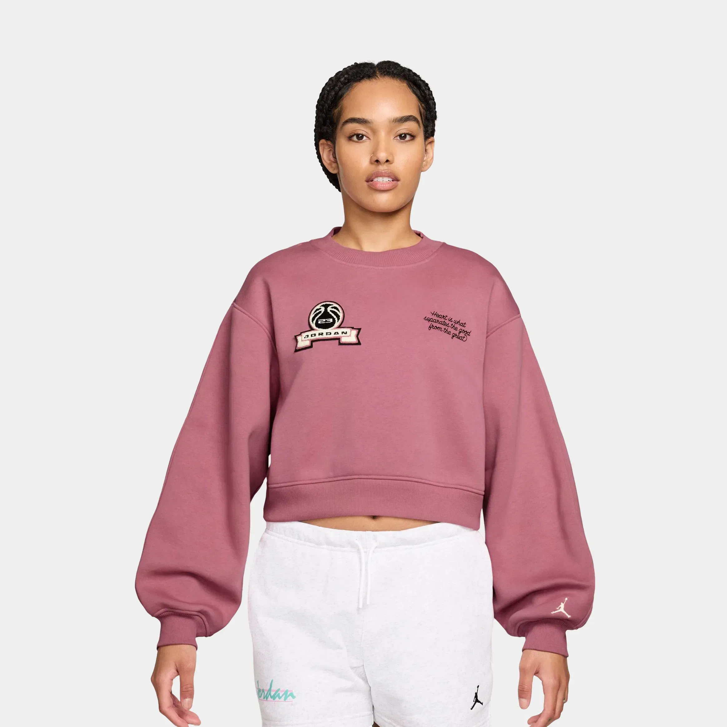Air Jordan Brooklyn Fleece Cropped Crew Neck Pullover Womens Sweatshirt (Desert Berry/Sail)