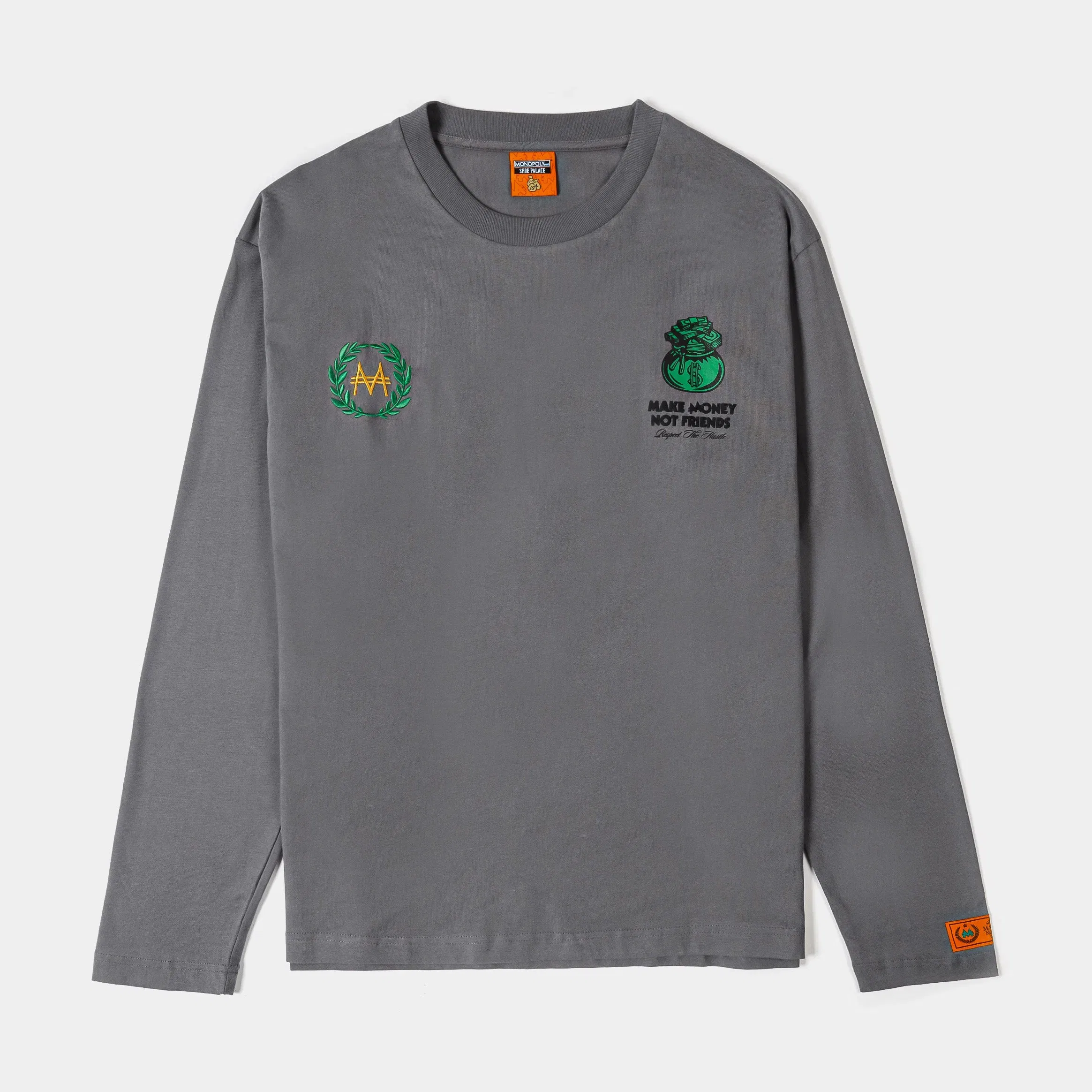 MONOPOLY X SP SP x Monopoly Respect The Hustle Mens Long Sleeve Shirt (Grey/Green)