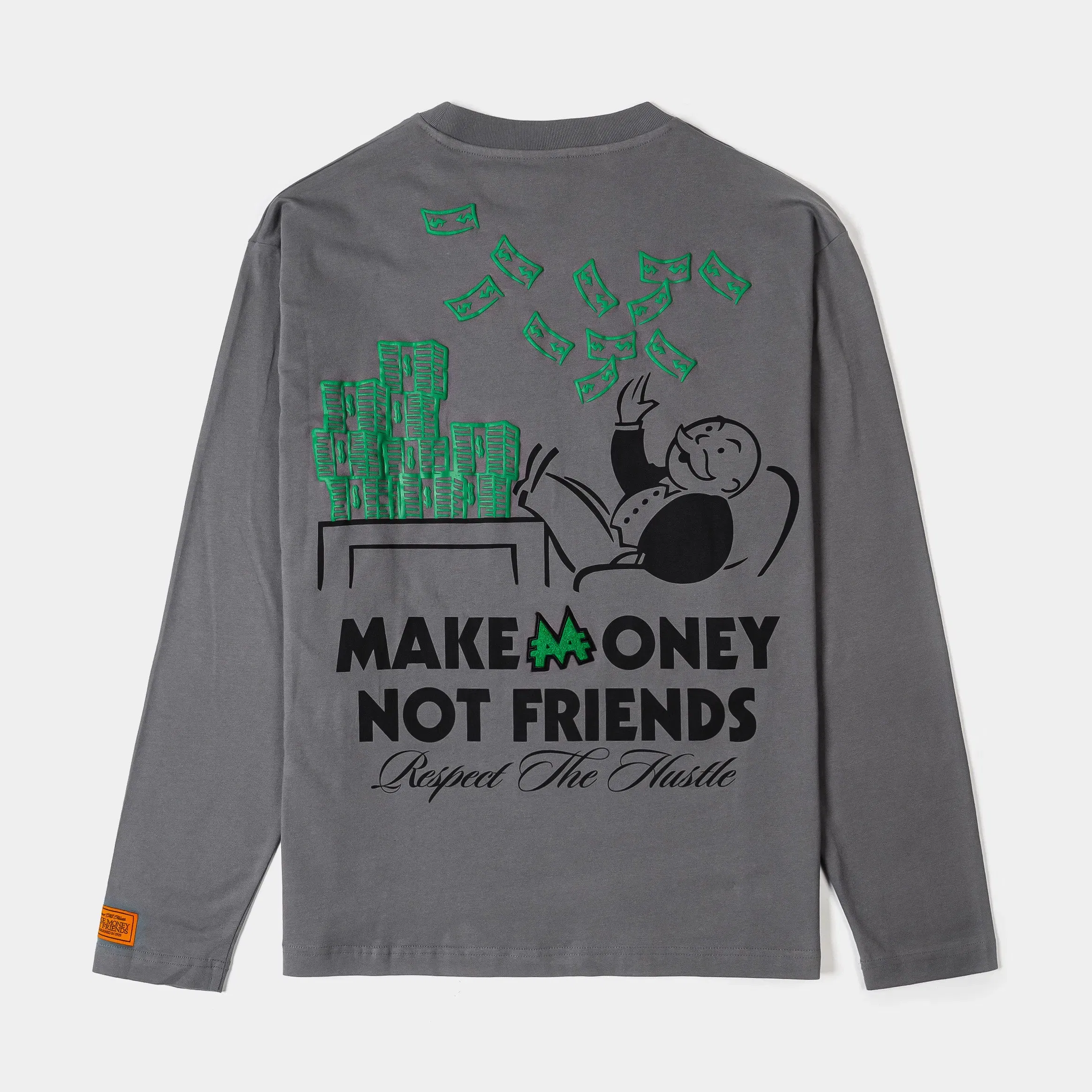 MONOPOLY X SP SP x Monopoly Respect The Hustle Mens Long Sleeve Shirt (Grey/Green)