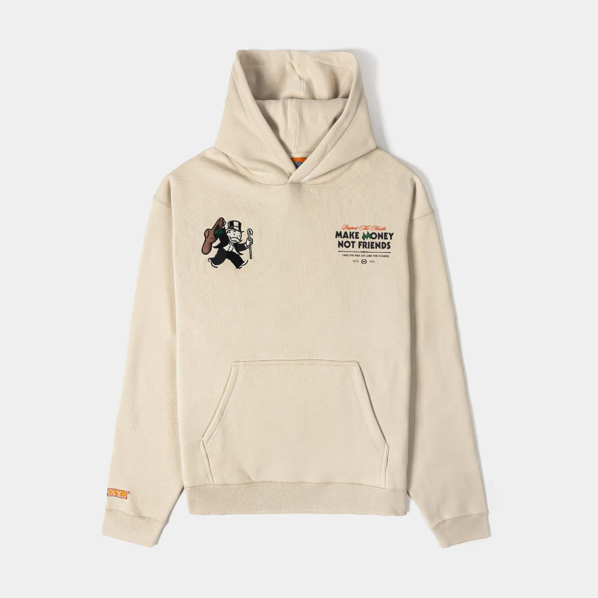 MONOPOLY X SP SP x Monopoly Make Money Not Friends Pullover Mens Hoodie (Beige/Black)