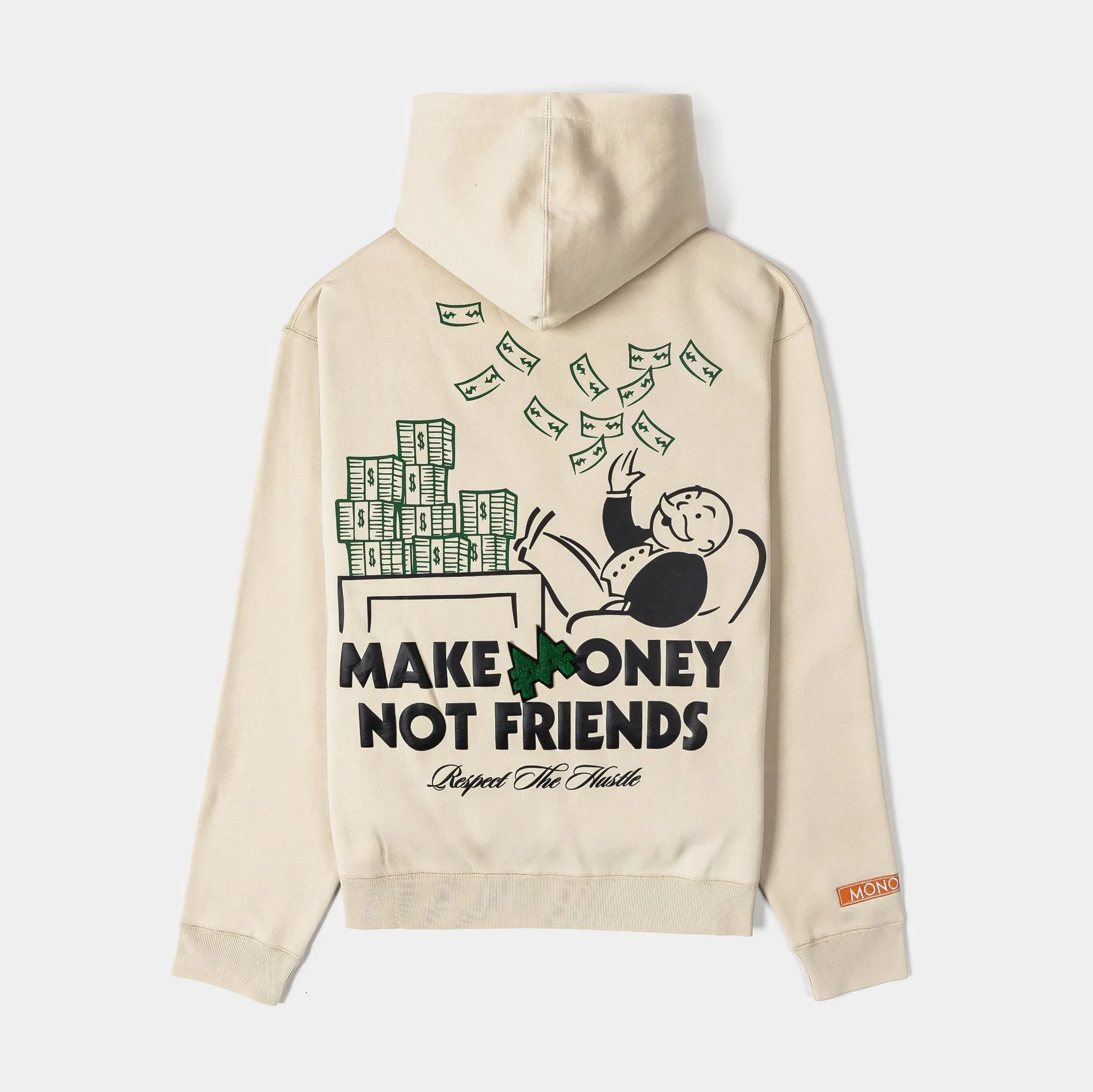 MONOPOLY X SP SP x Monopoly Make Money Not Friends Pullover Mens Hoodie (Beige/Black)