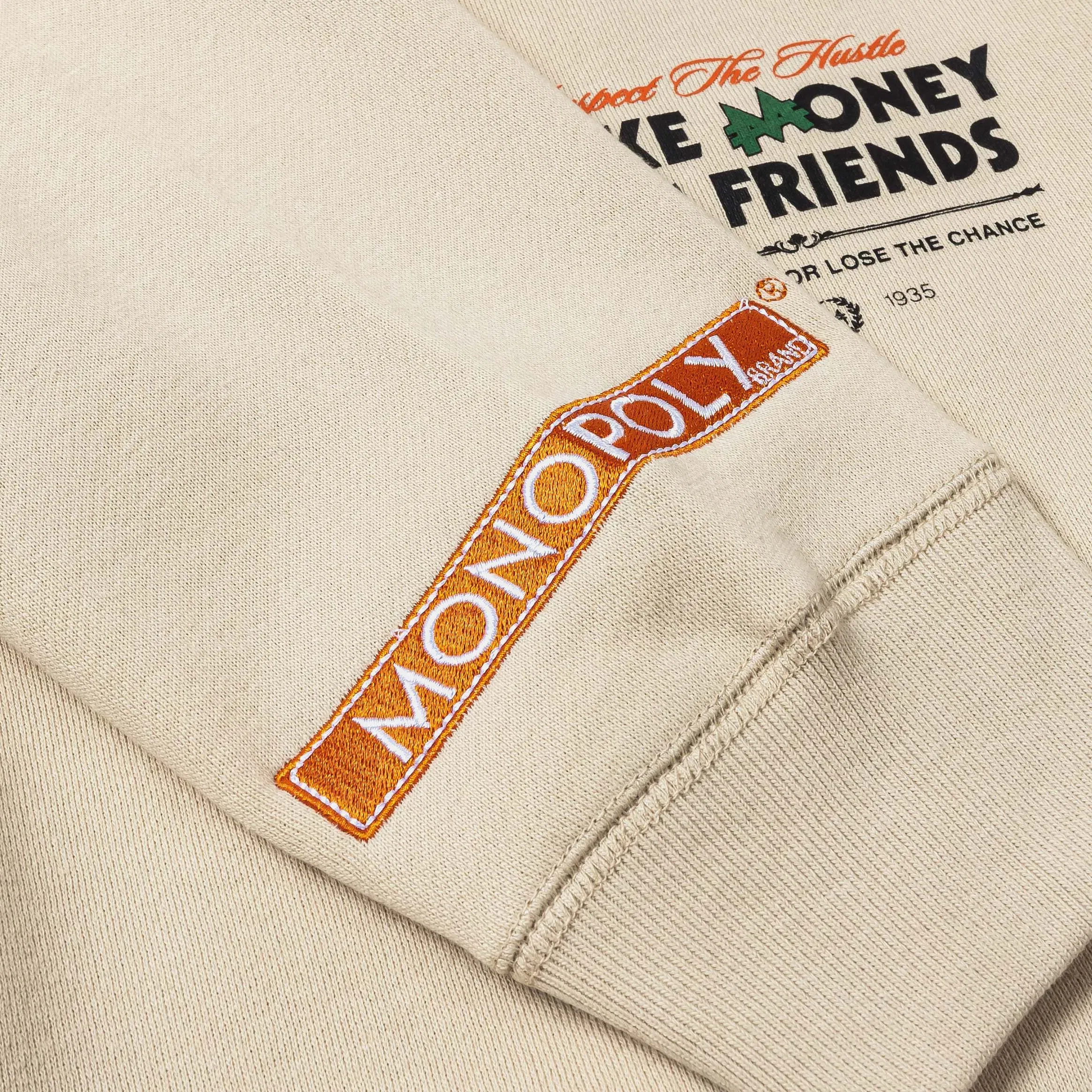 MONOPOLY X SP SP x Monopoly Make Money Not Friends Pullover Mens Hoodie (Beige/Black)
