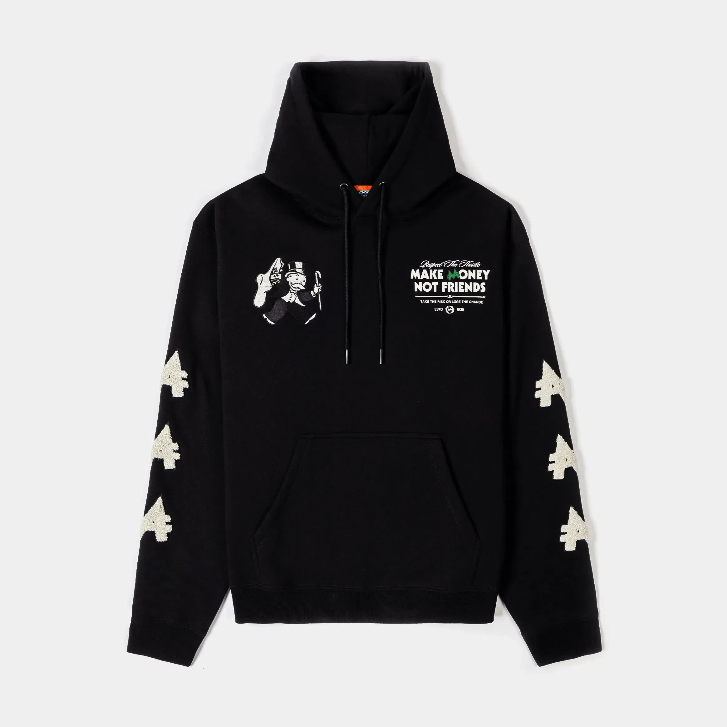 MONOPOLY X SP SP x Monopoly Make Money Not Friends Pullover Mens Hoodie (Black/Cream)