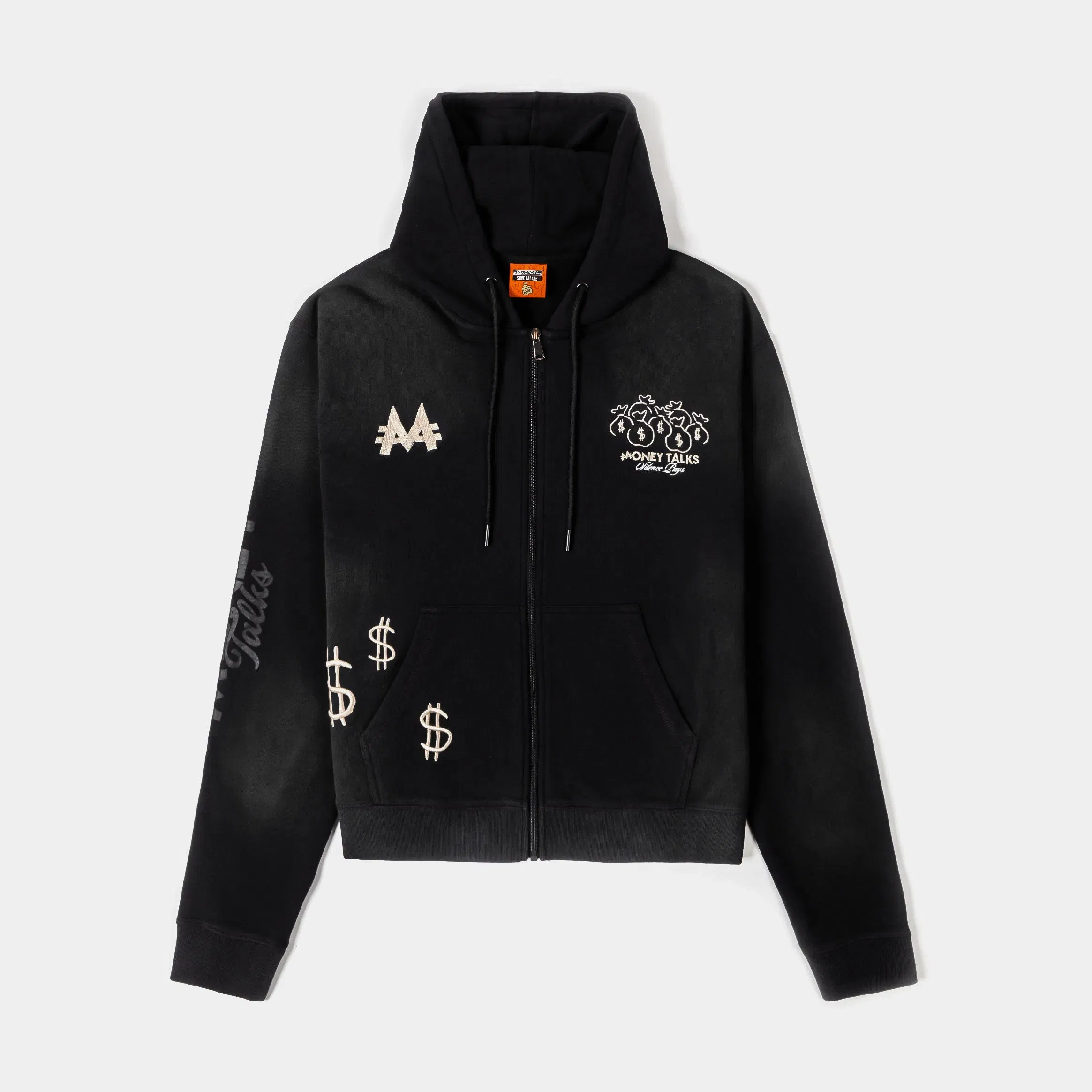MONOPOLY X SP SP x Monopoly Money Talks Washed Full Zip Mens Hoodie (Black/Cream)