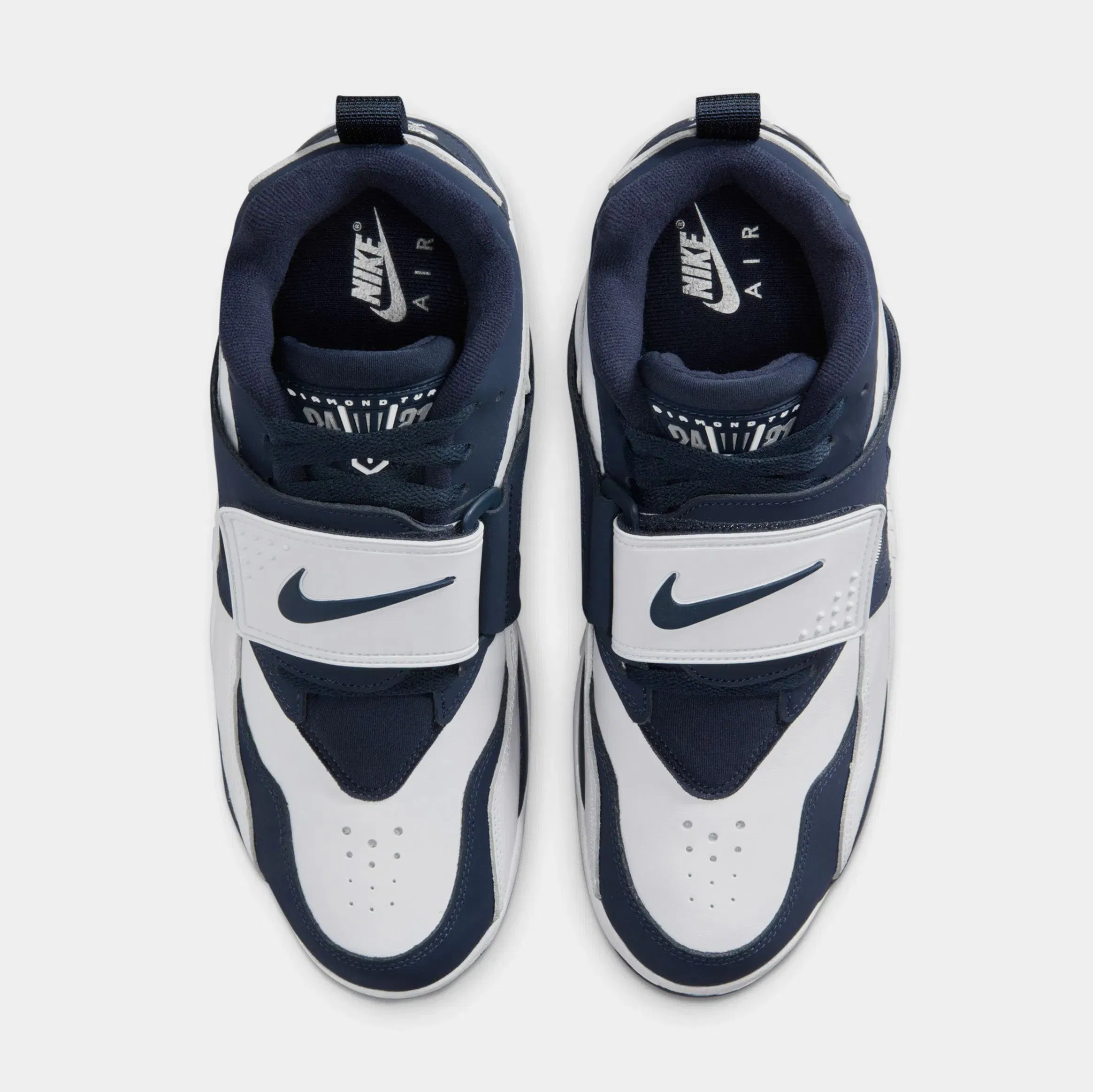 Nike Air Diamond Turf White And Metallic Silver Mens Basketball Shoes (White/College Navy/Metallic Silver)