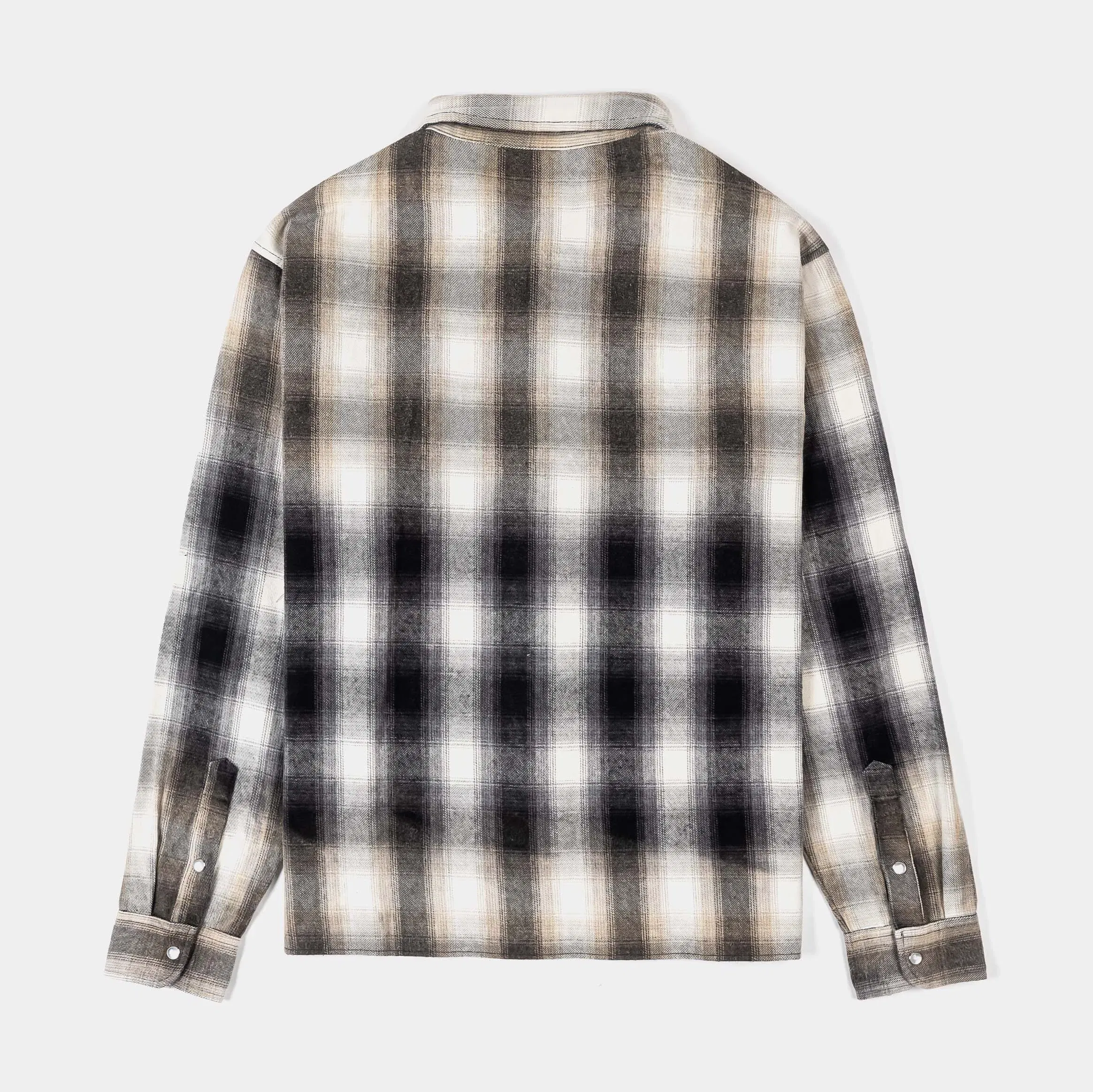 MAISON ARTICLE Rhinestone Plaid Button Up Mens Long Sleeve Shirt (Black/Grey)