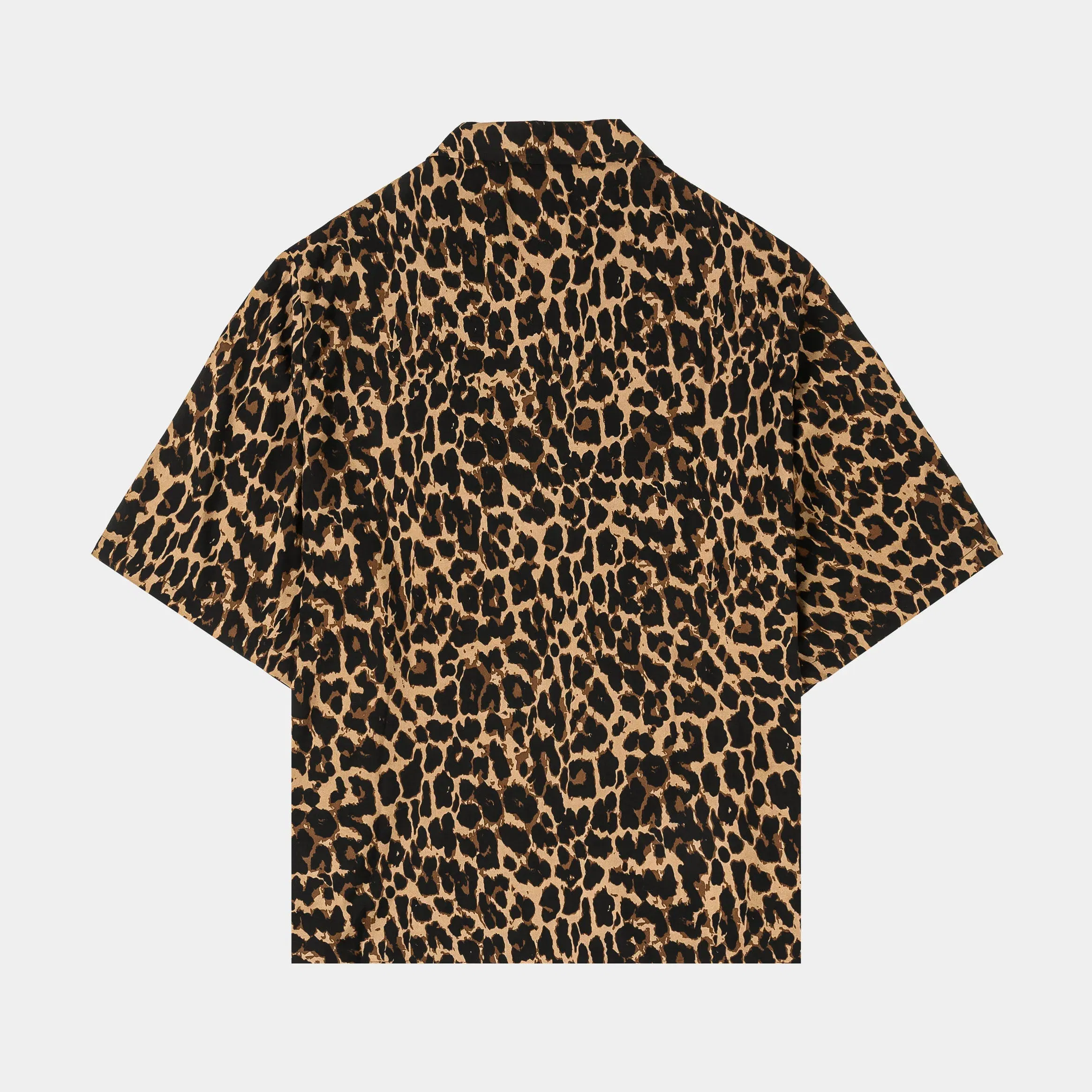 MAISON ARTICLE Leopard Round Shoulder Button Up Mens Short Sleeve Shirt (Brown/Beige)