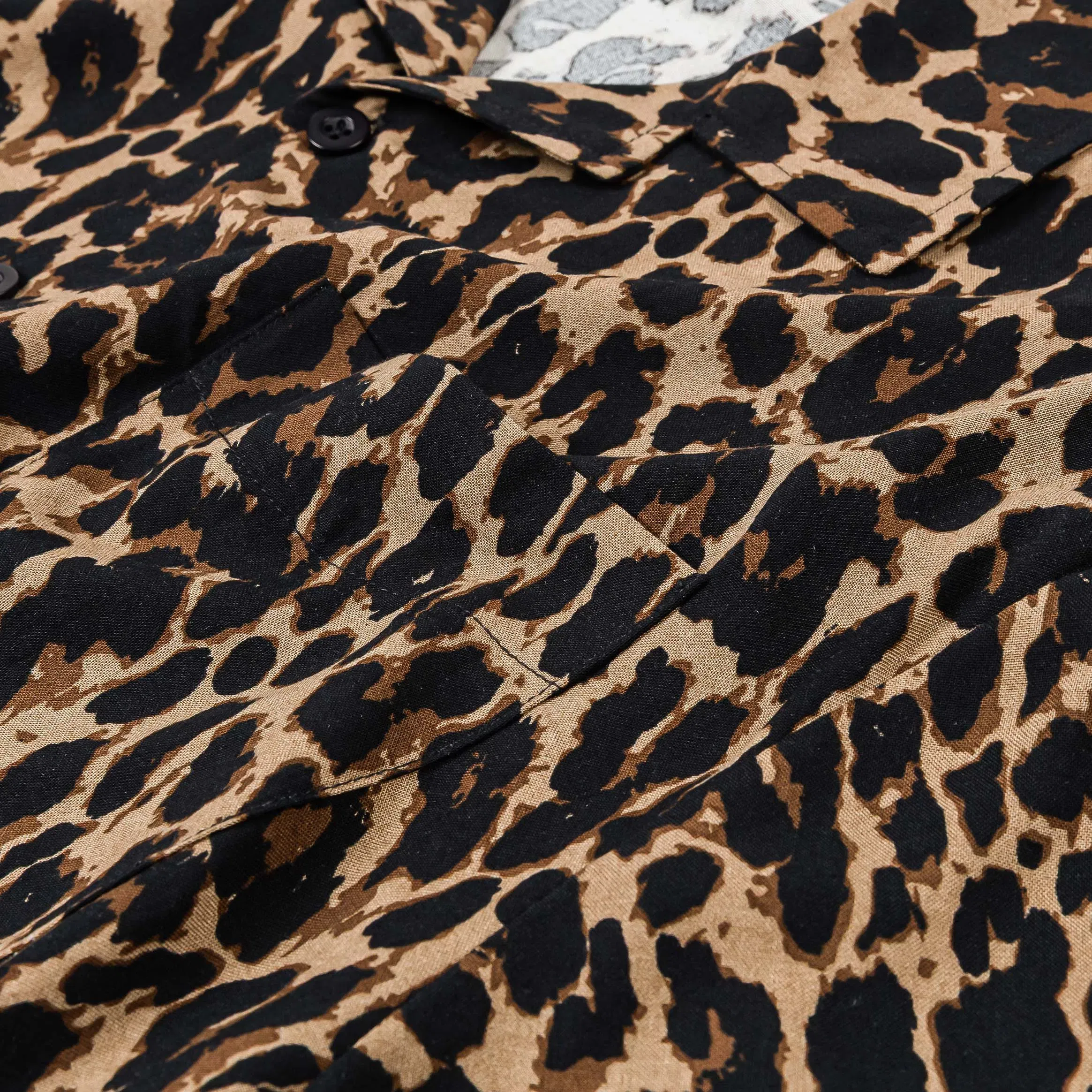 MAISON ARTICLE Leopard Round Shoulder Button Up Mens Short Sleeve Shirt (Brown/Beige)