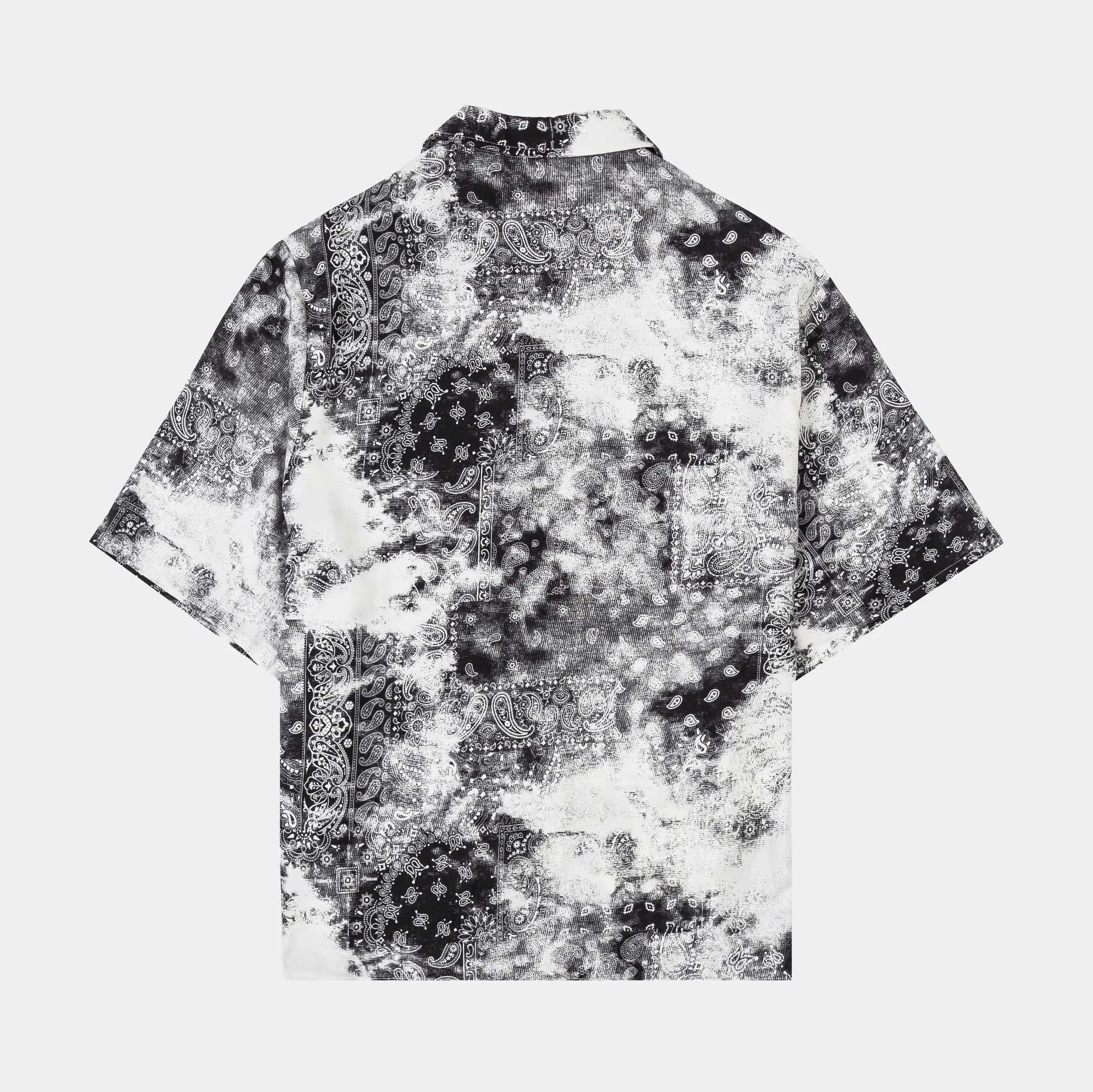 MAISON ARTICLE Tie Dye Paisley Button Up Mens Short Sleeve Shirt (Black/White)