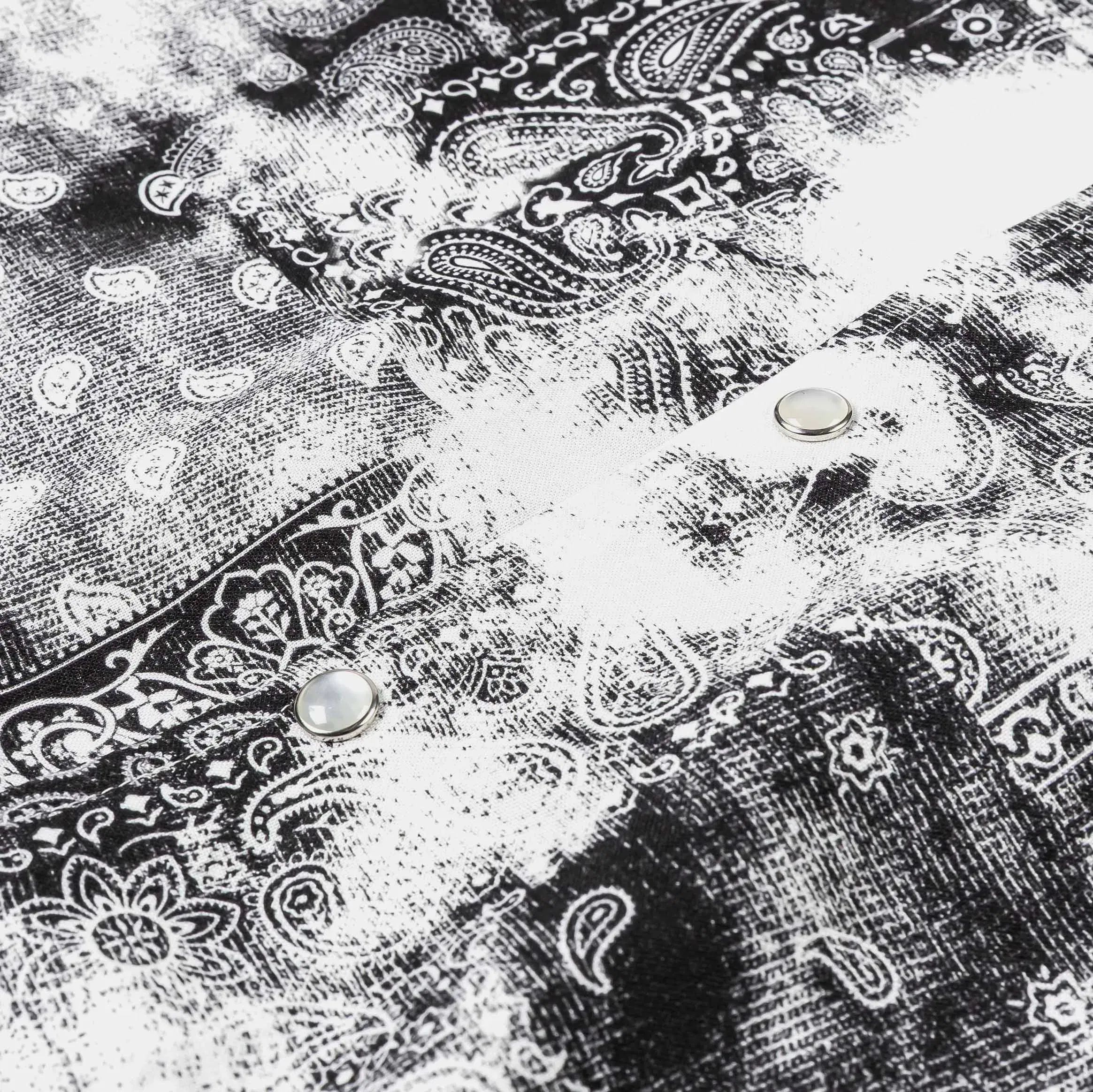 MAISON ARTICLE Tie Dye Paisley Button Up Mens Short Sleeve Shirt (Black/White)