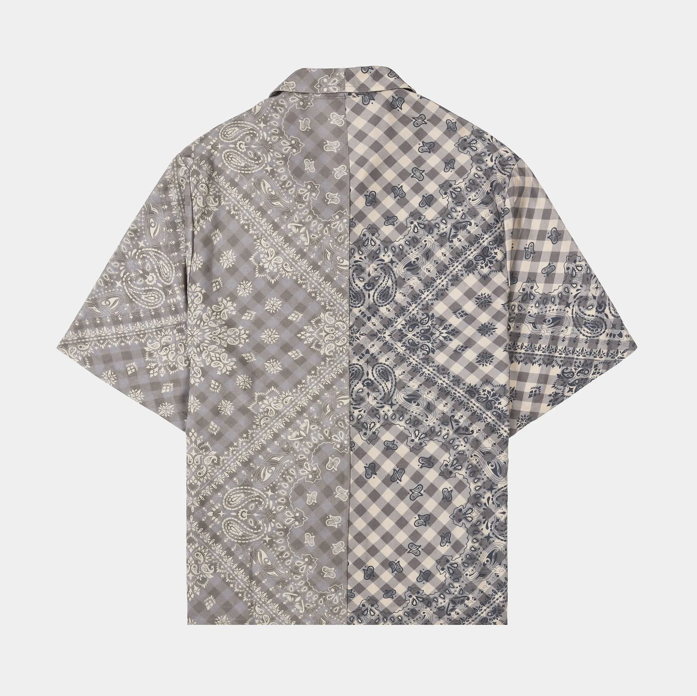 MAISON ARTICLE Paisley Gingham Button Up Mens Short Sleeve Shirt (Brown/Grey)