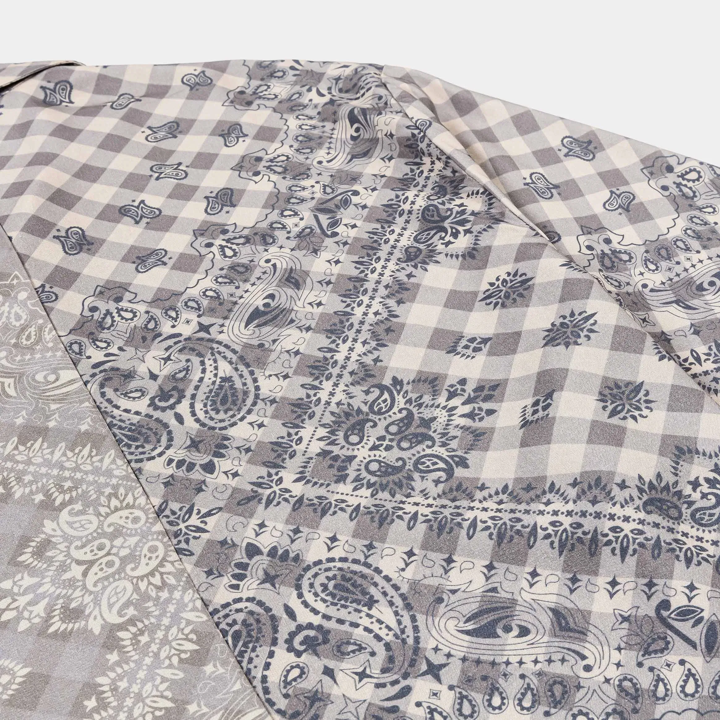 MAISON ARTICLE Paisley Gingham Button Up Mens Short Sleeve Shirt (Brown/Grey)