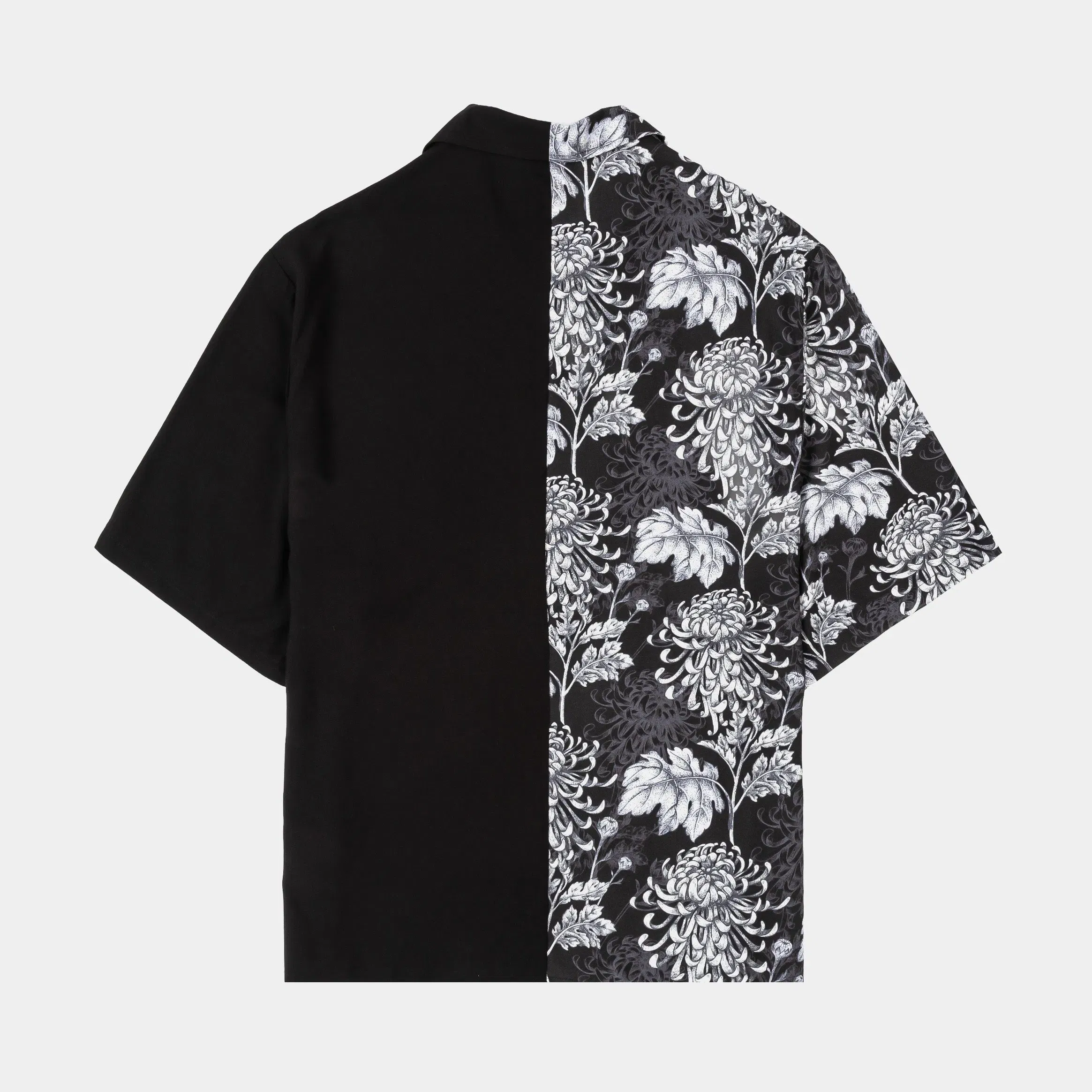 MAISON ARTICLE Floral Split Button Up Mens Short Sleeve Shirt (Black/Grey)