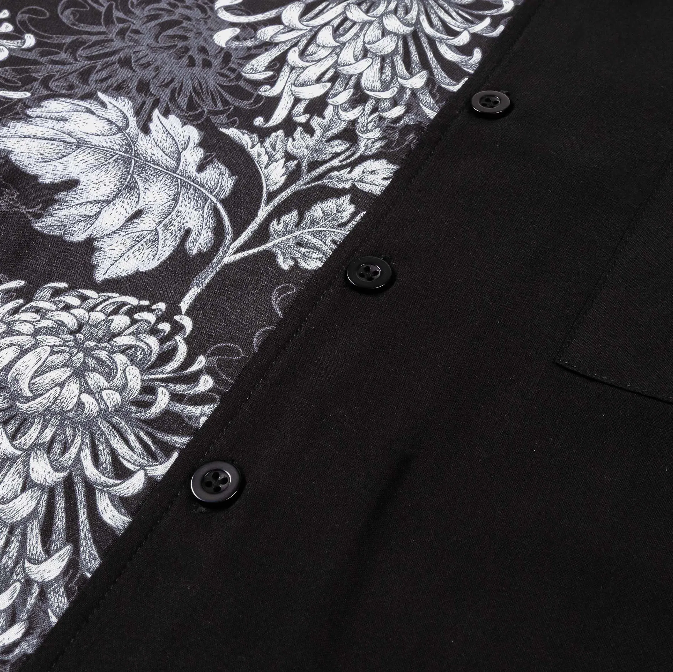 MAISON ARTICLE Floral Split Button Up Mens Short Sleeve Shirt (Black/Grey)
