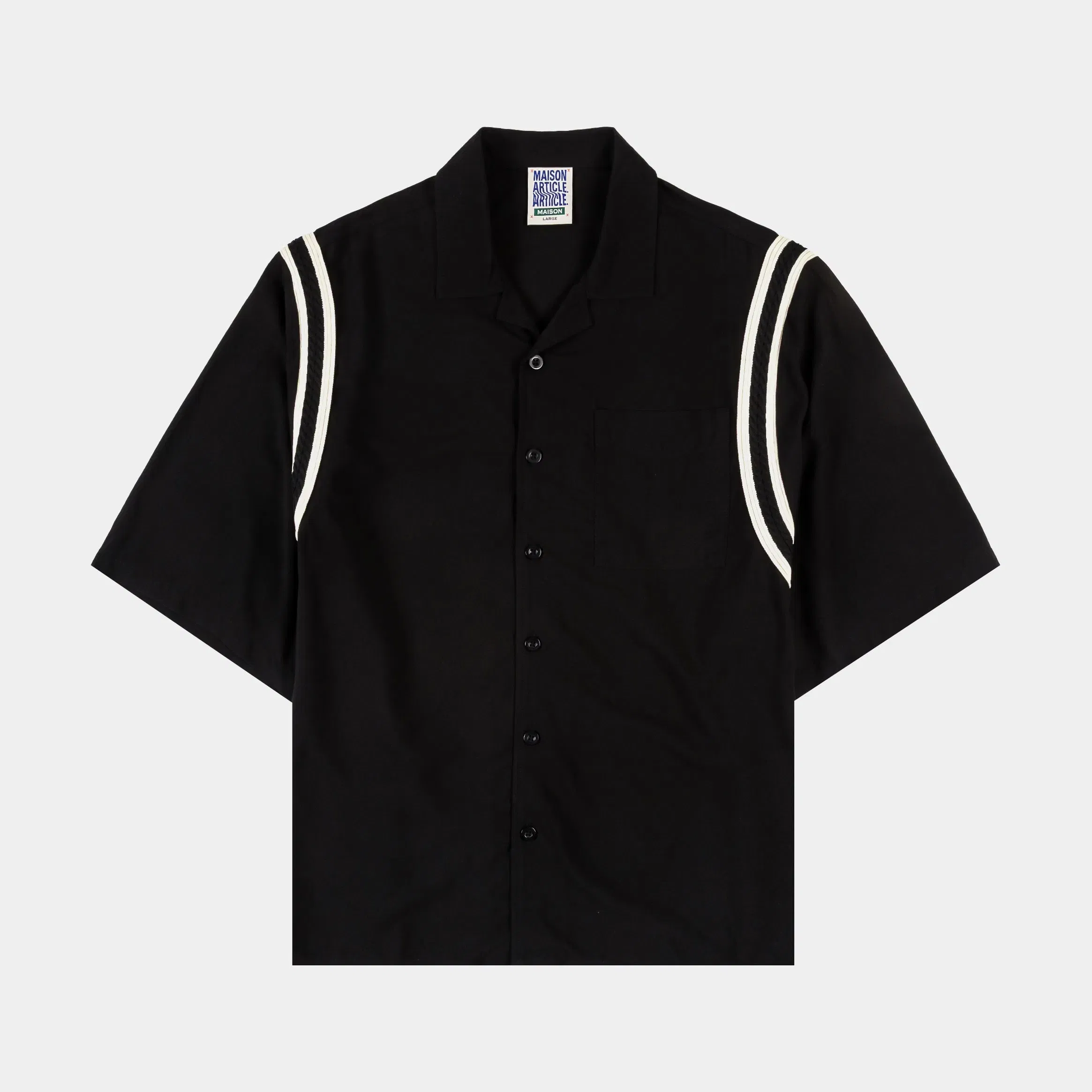 MAISON ARTICLE Varsity Button Up Mens Short Sleeve Shirt (Black/White)