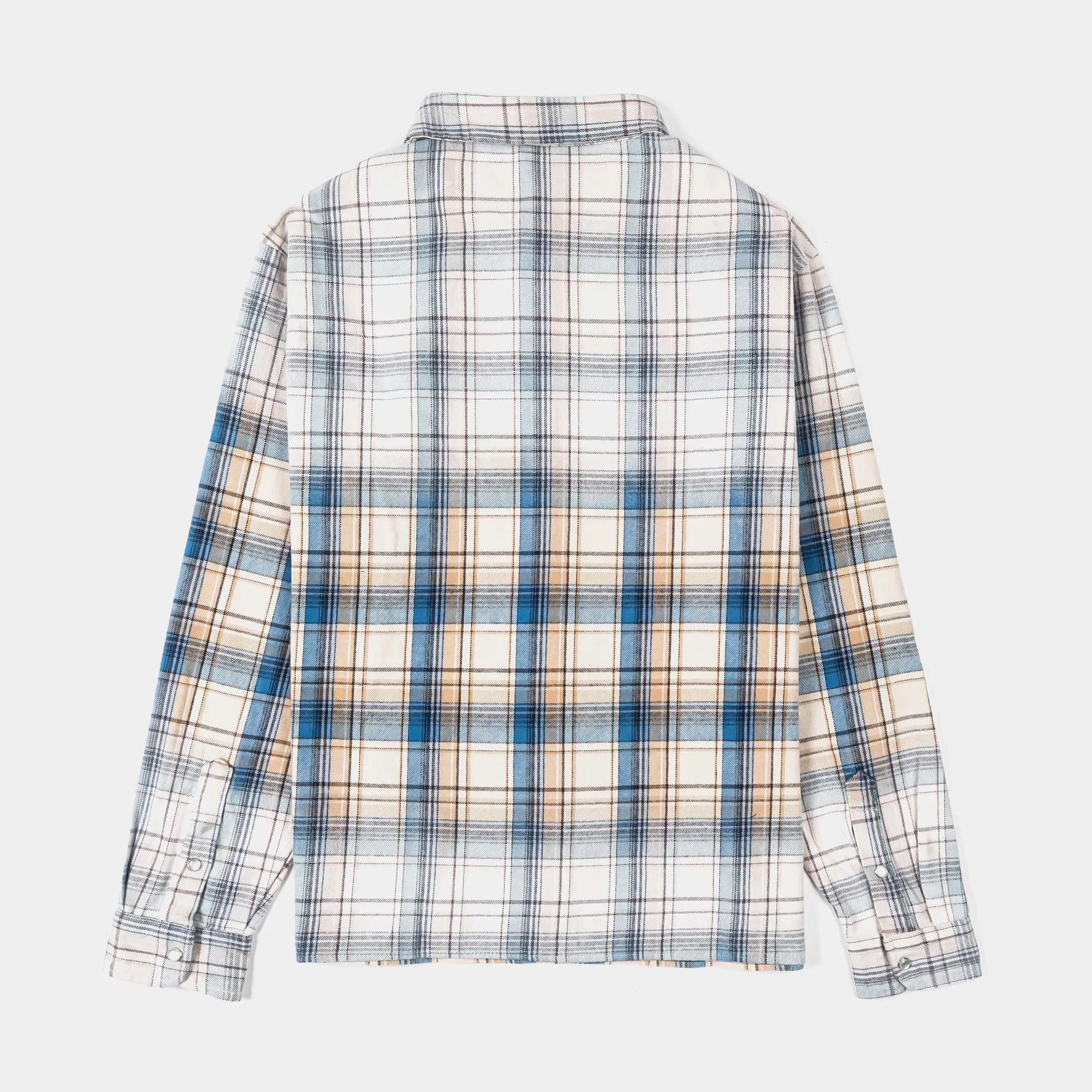 MAISON ARTICLE Rhinestone Plaid Button Up Mens Long Sleeve Shirt (Blue/Grey)