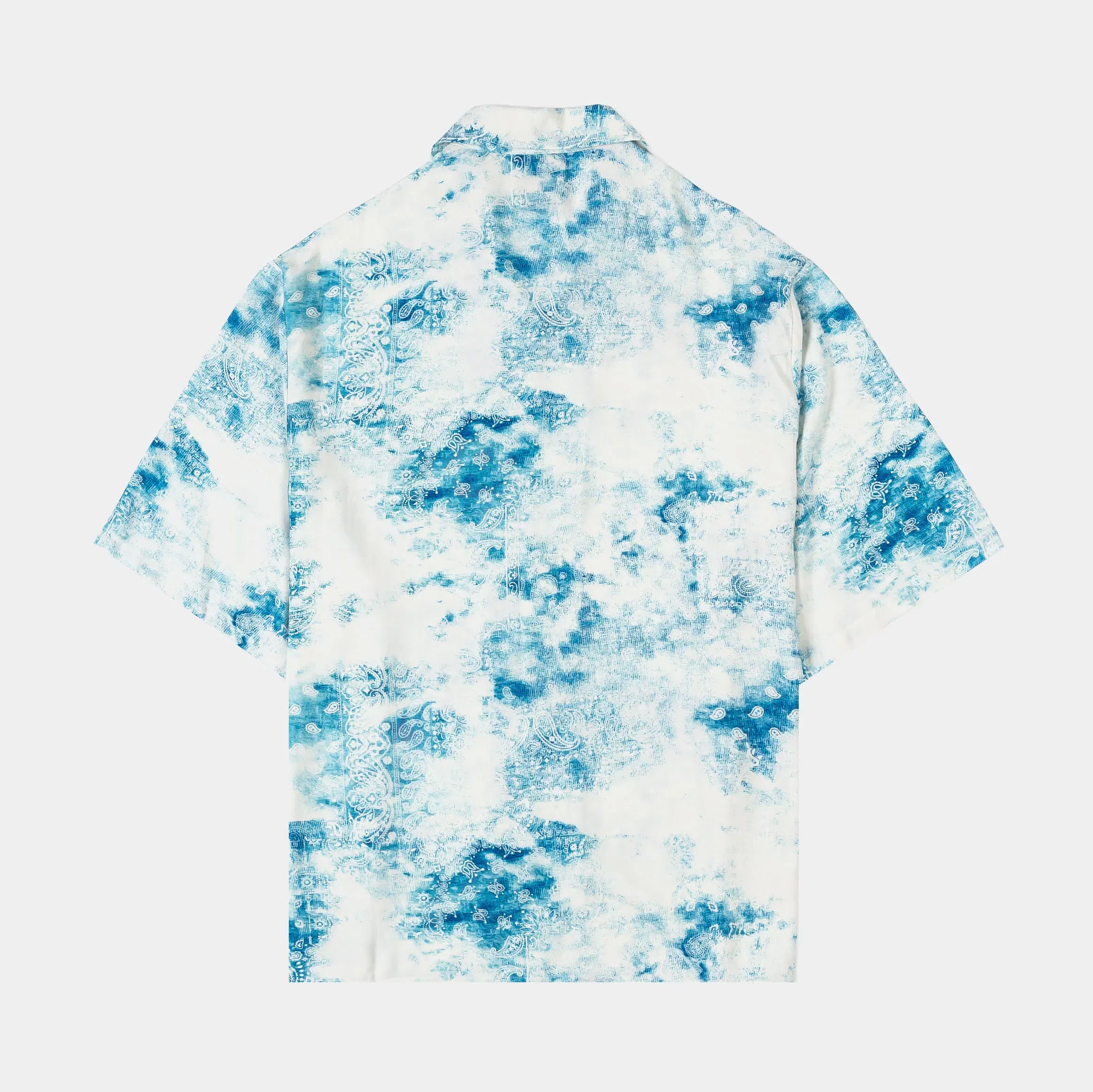 MAISON ARTICLE Tie Dye Paisley Button Up Mens Short Sleeve Shirt (Blue/White)