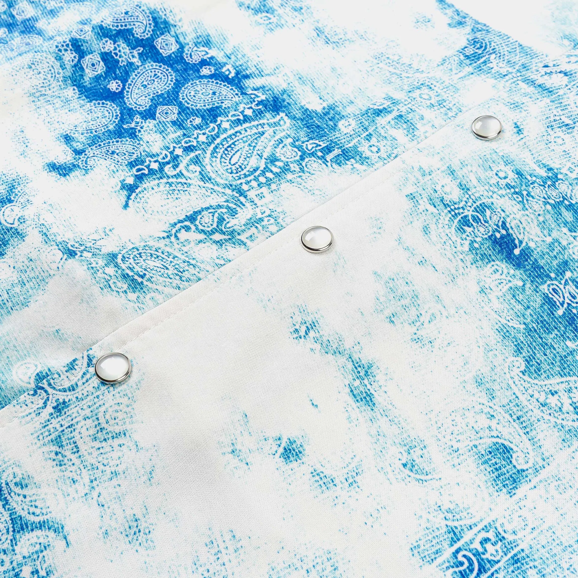 MAISON ARTICLE Tie Dye Paisley Button Up Mens Short Sleeve Shirt (Blue/White)