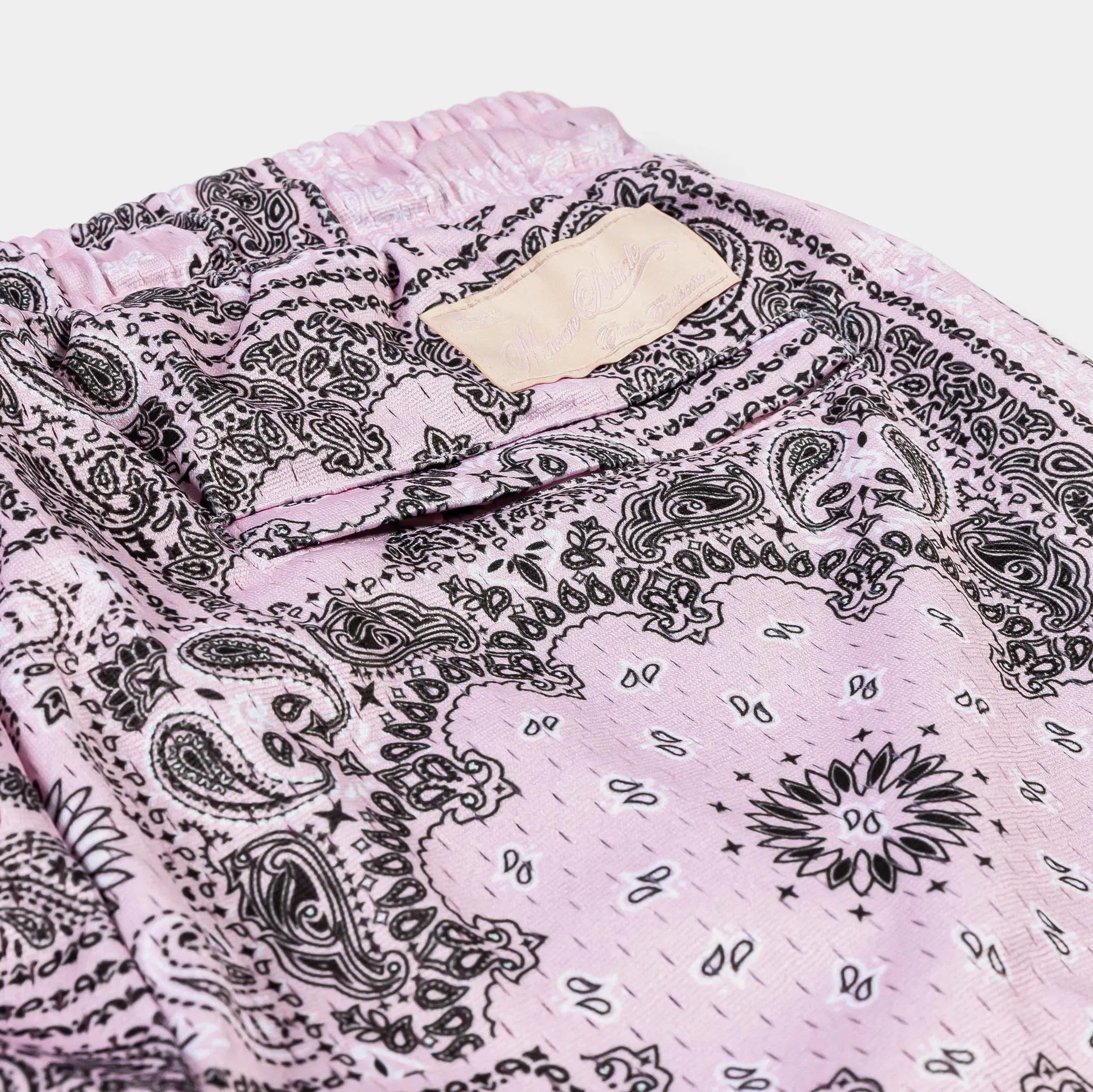 MAISON ARTICLE Paisley Mesh Striped Mens Shorts (Pink/White)