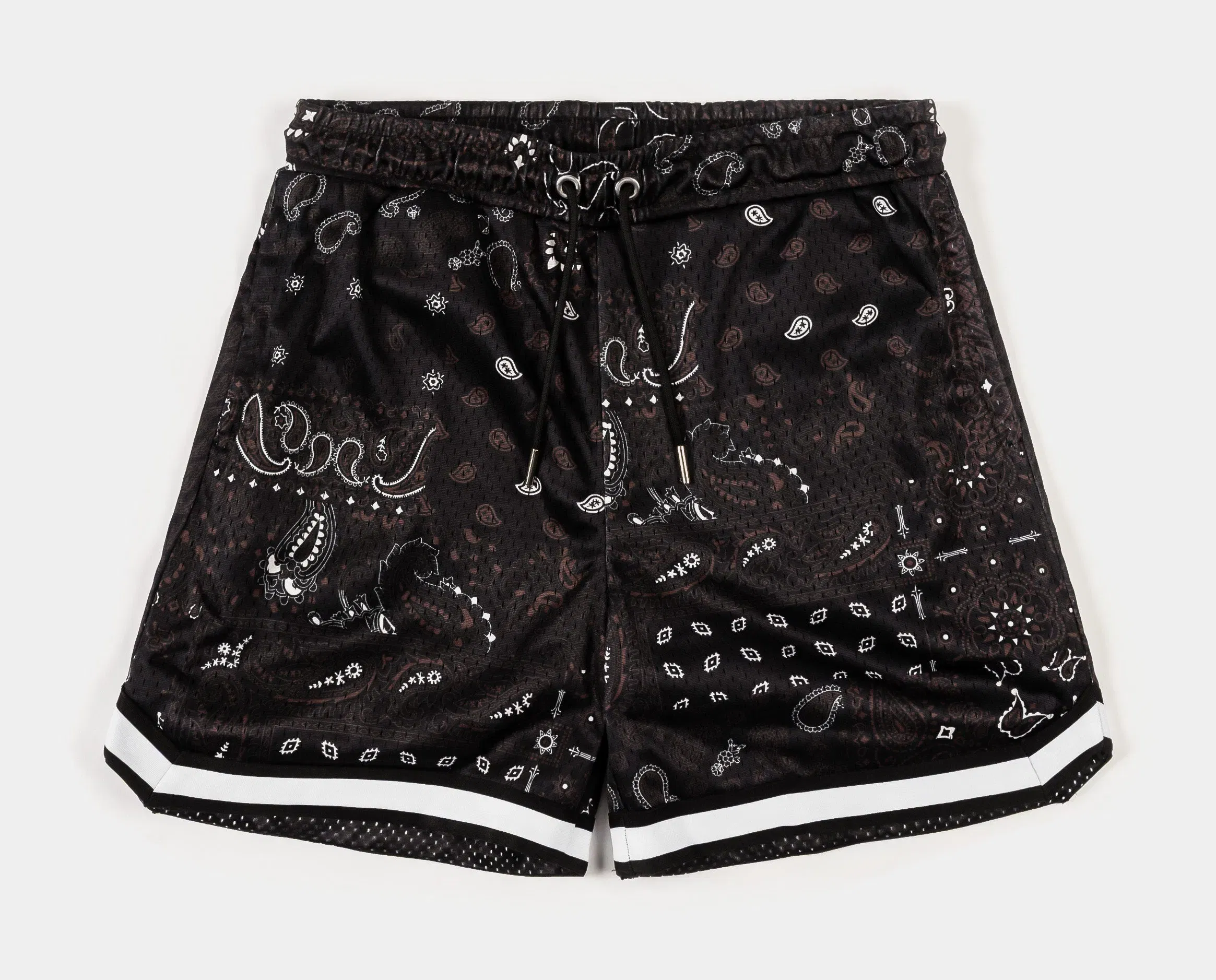 MAISON ARTICLE Paisley Mesh Striped Mens Shorts (Brown/White)