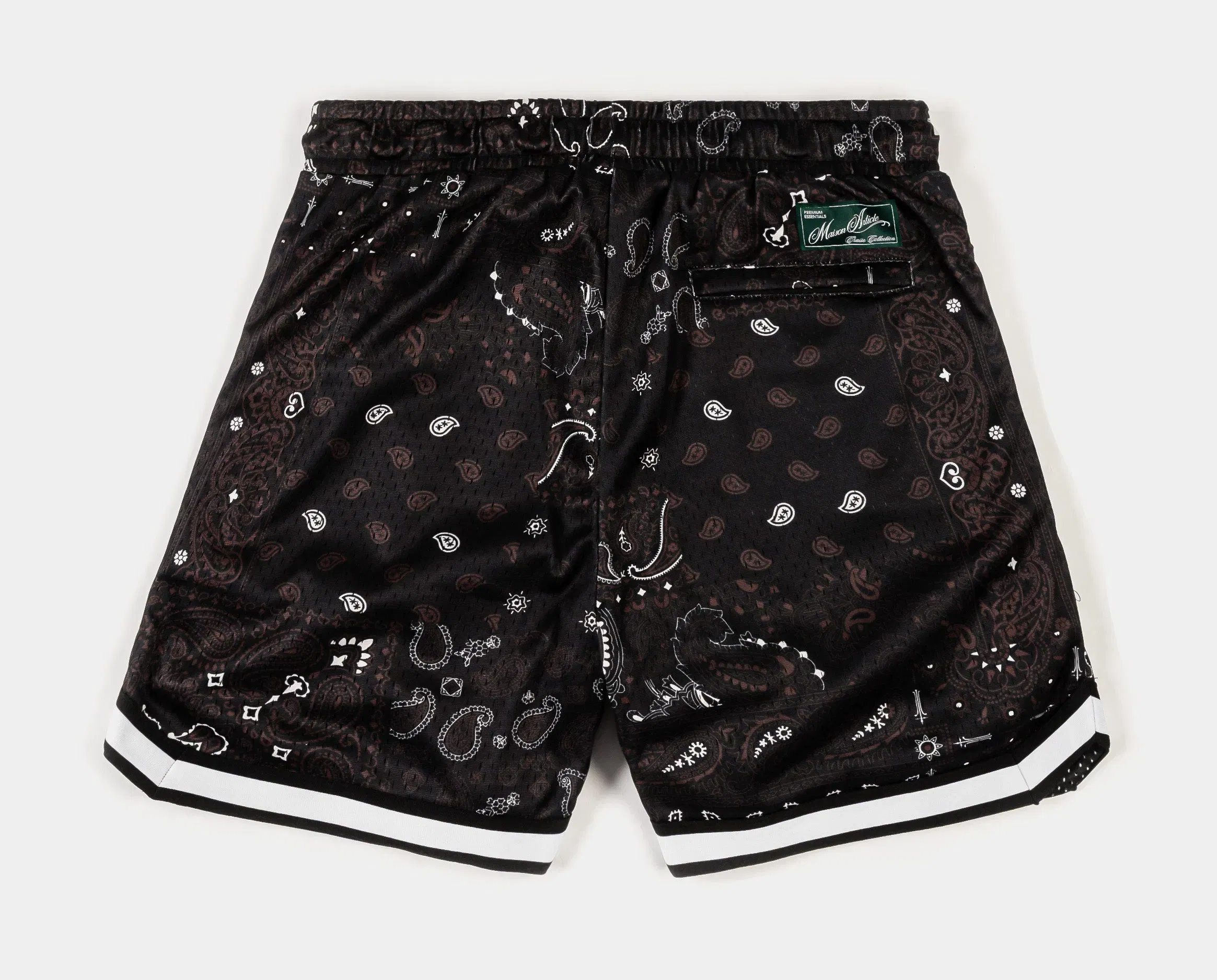 MAISON ARTICLE Paisley Mesh Striped Mens Shorts (Brown/White)
