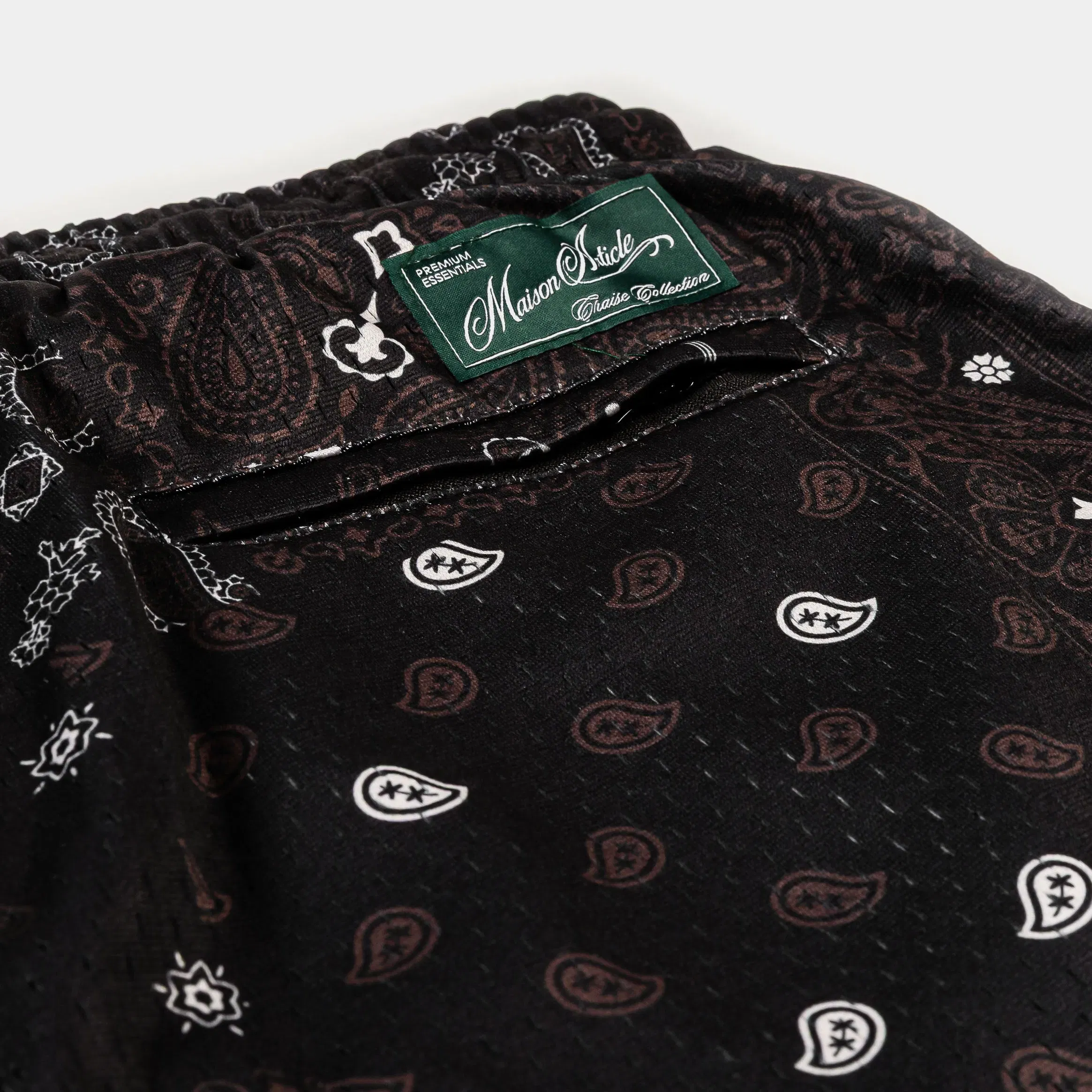 MAISON ARTICLE Paisley Mesh Striped Mens Shorts (Brown/White)
