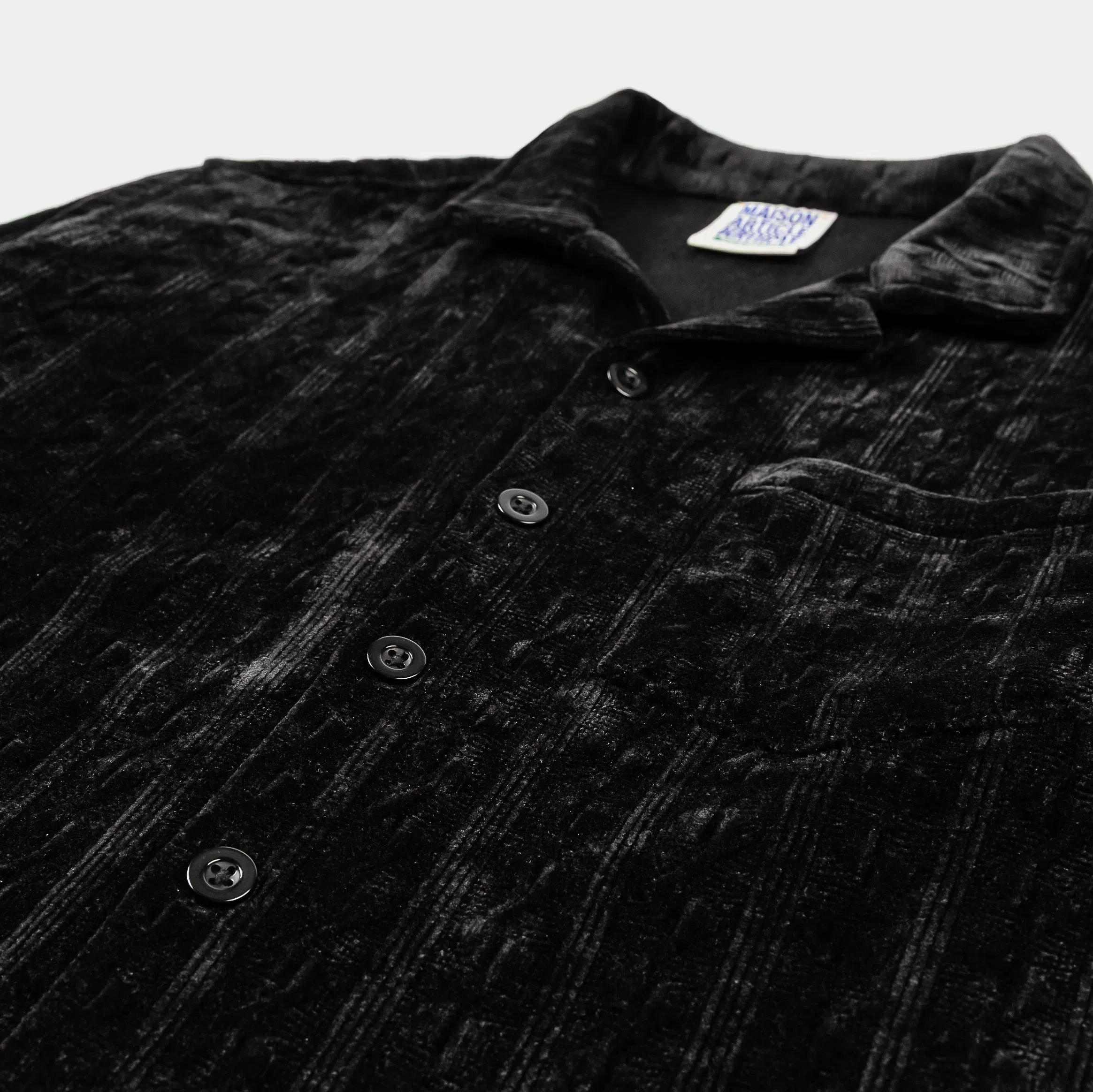 MAISON ARTICLE Chenille Button Up Mens Short Sleeve Shirt (Black)
