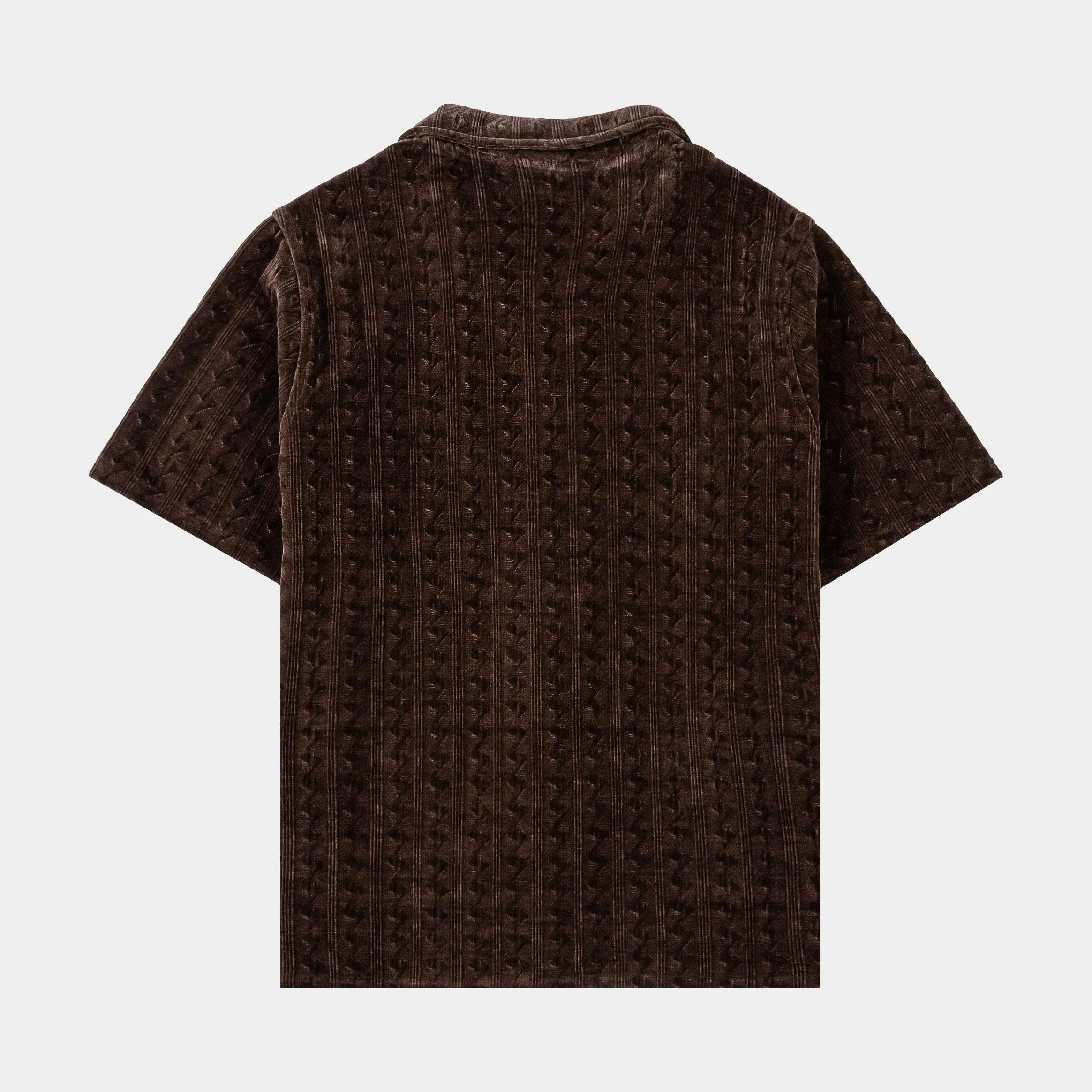 MAISON ARTICLE Chenille Button Up Mens Short Sleeve Shirt (Brown)