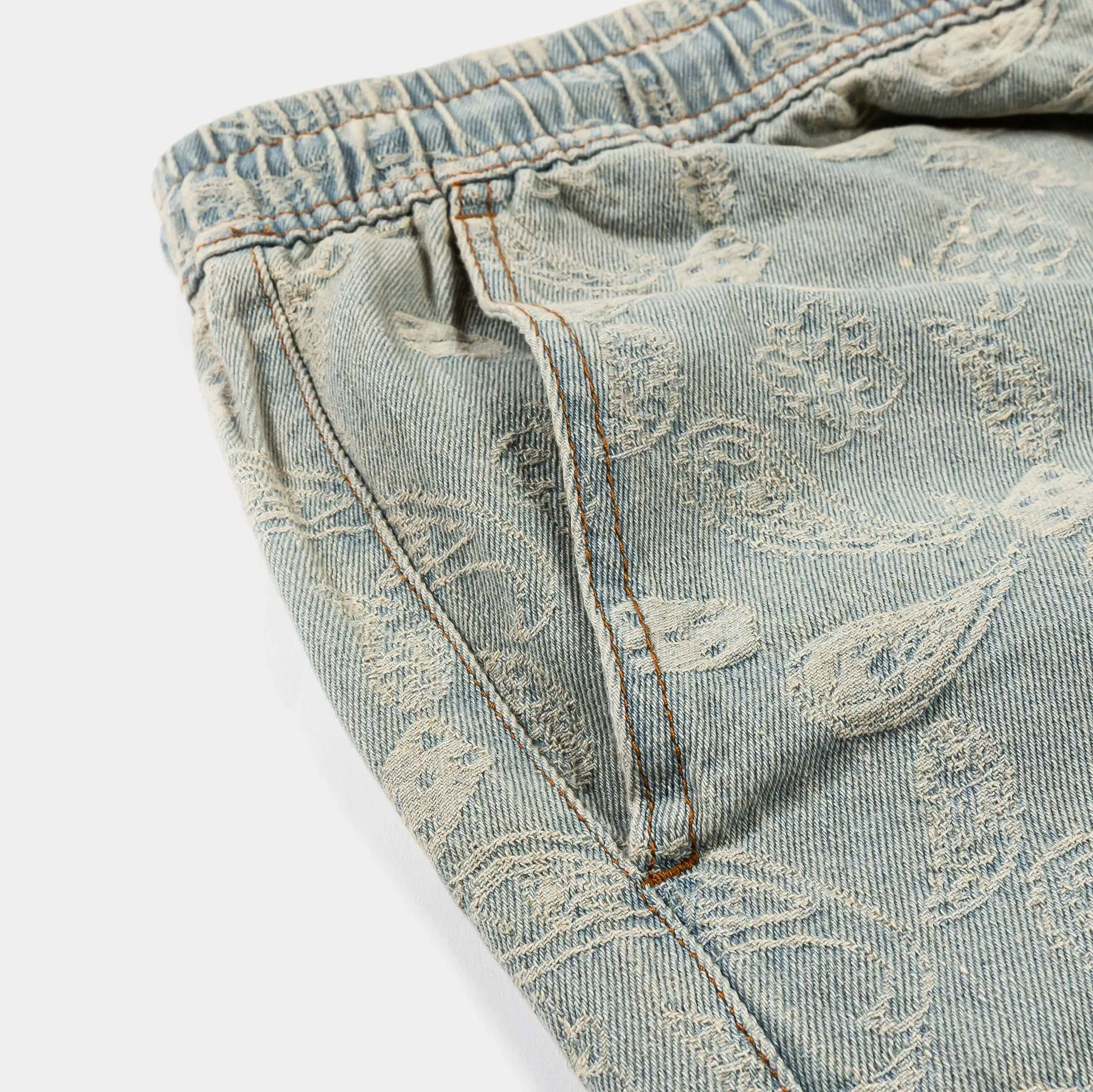 MAISON ARTICLE Paisley Denim Mens Shorts (Blue/White)