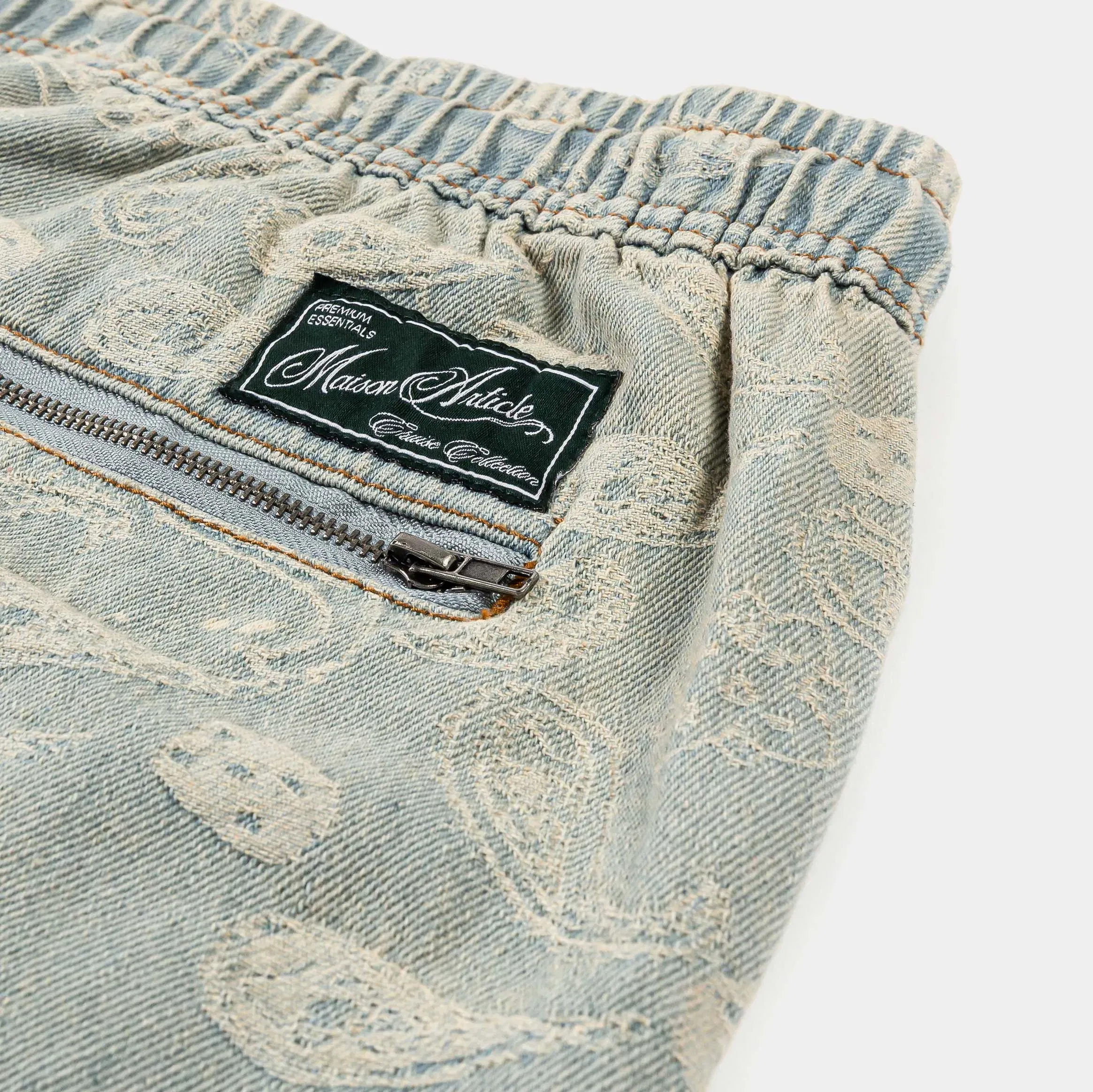 MAISON ARTICLE Paisley Denim Mens Shorts (Blue/White)
