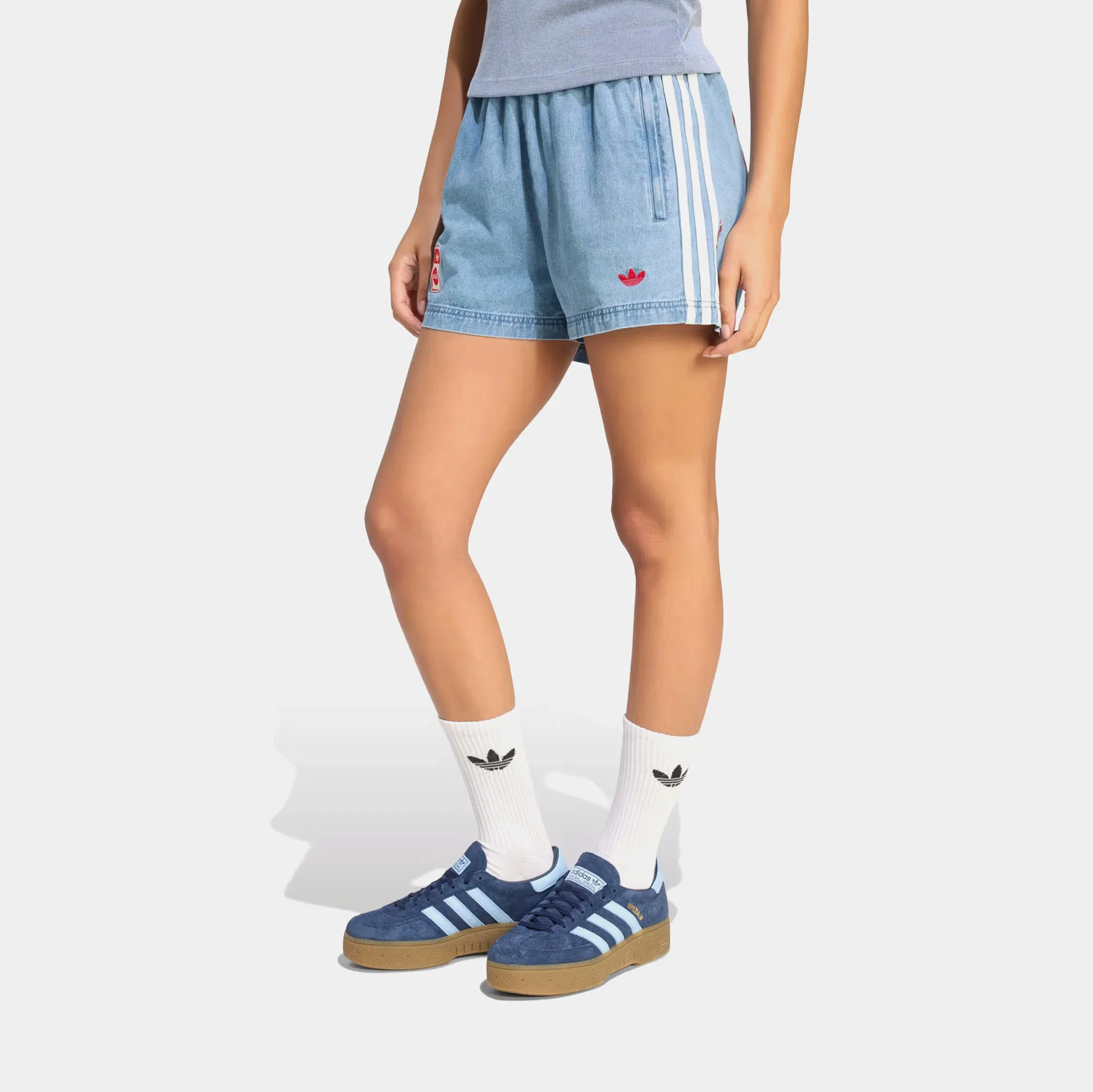 adidas Coca Cola Denim Womens Shorts (Light Blue)