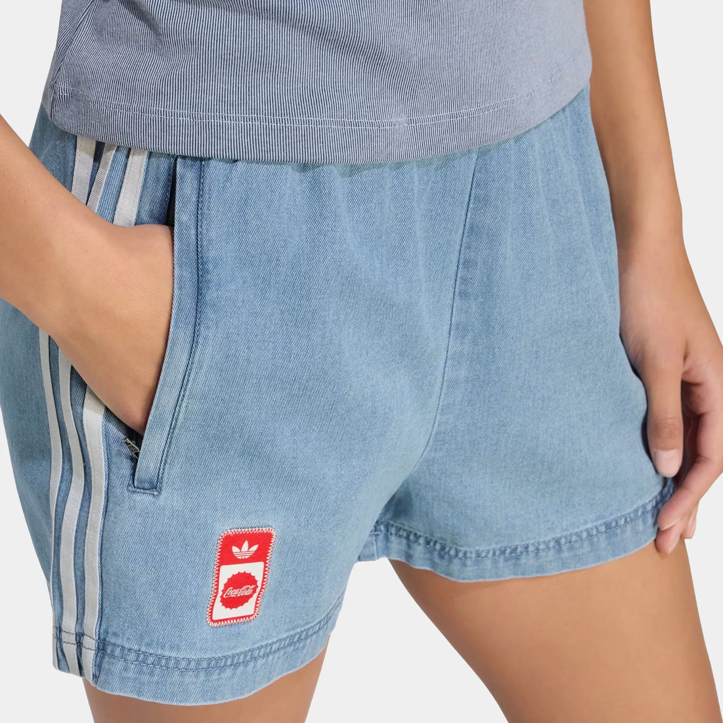 adidas Coca Cola Denim Womens Shorts (Light Blue)