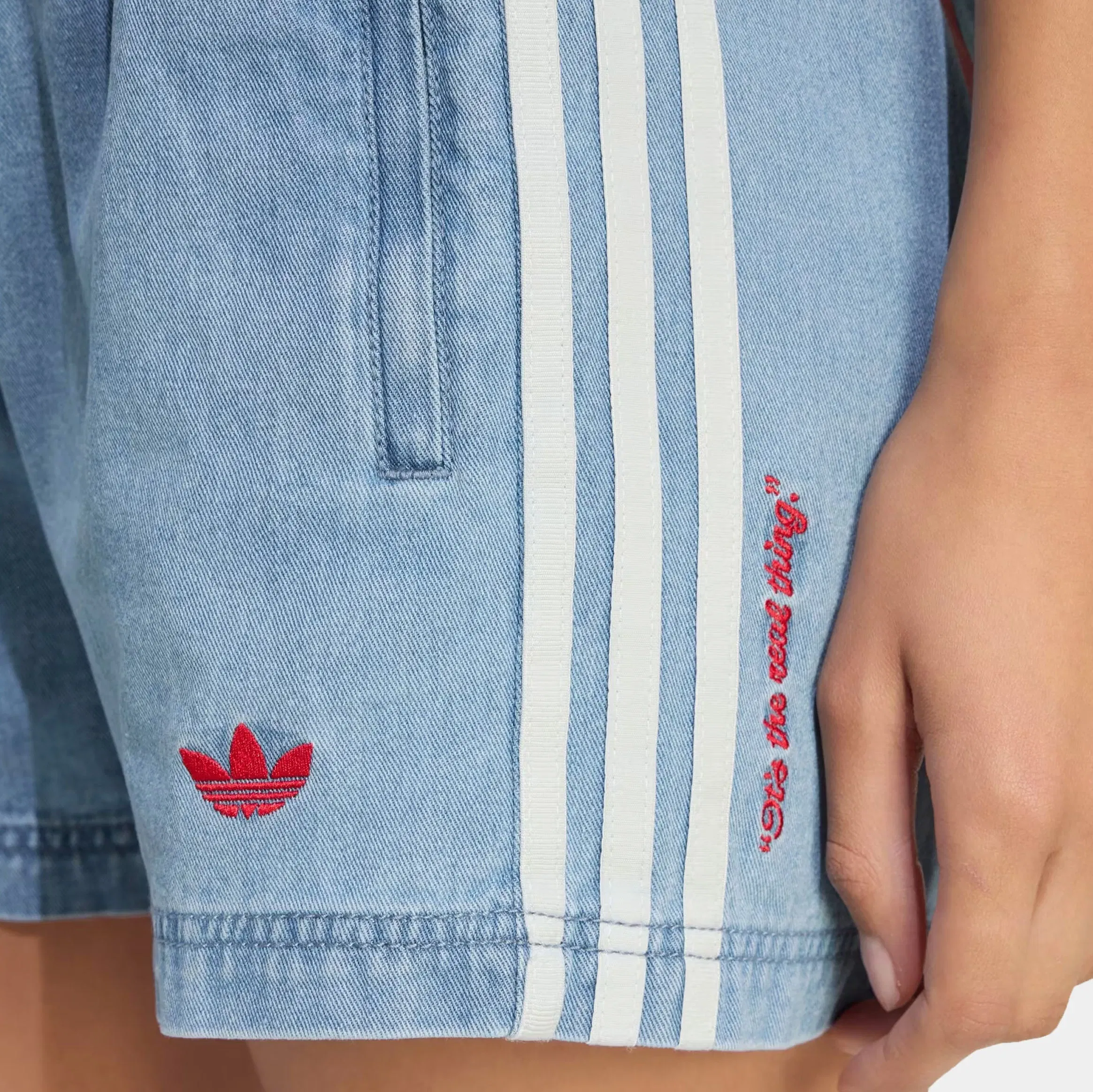 adidas Coca Cola Denim Womens Shorts (Light Blue)
