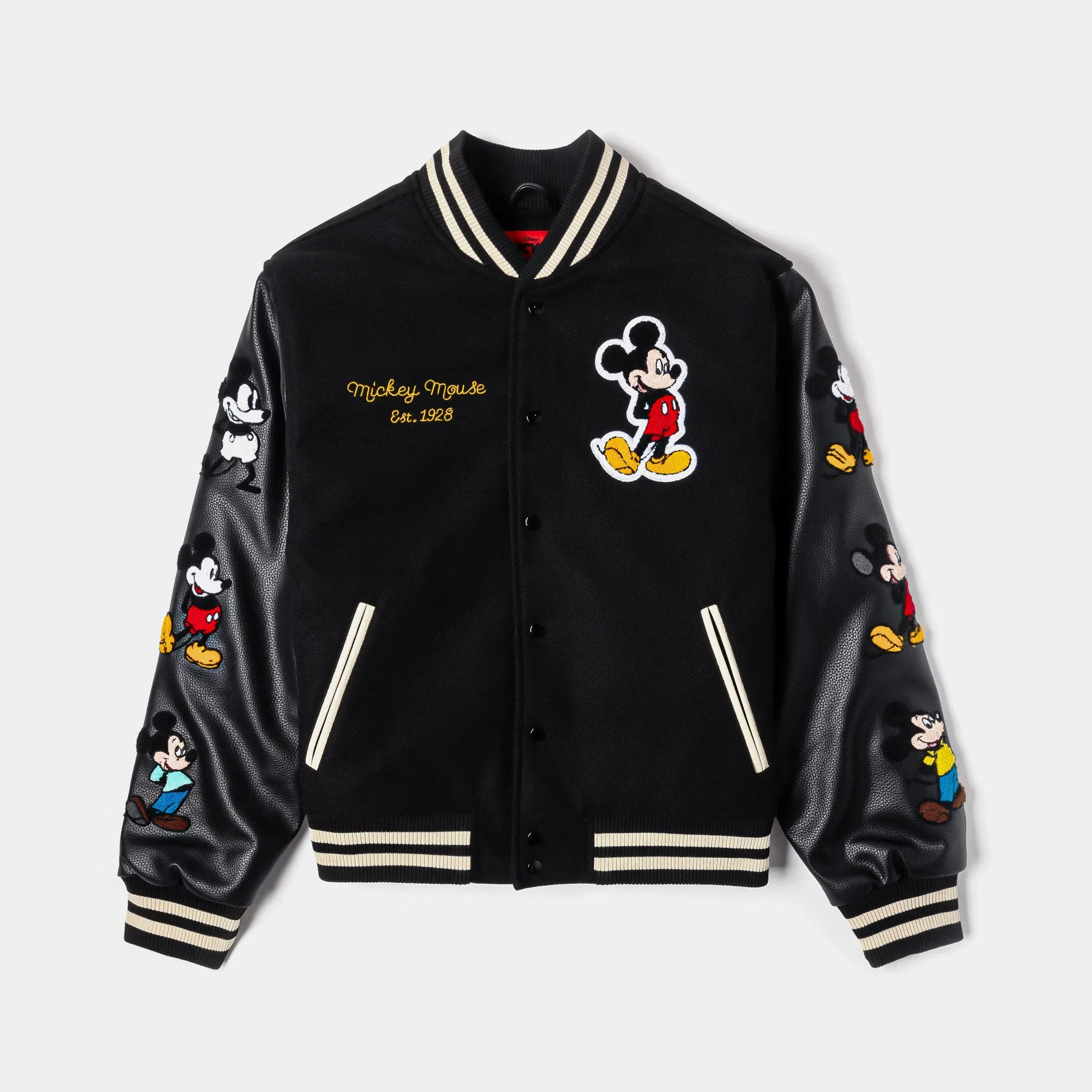 MICKEY X SP Disney Mickey and Friends By Shoe Palace Mickey Icon Varsity Mens Jacket (Black/Red)