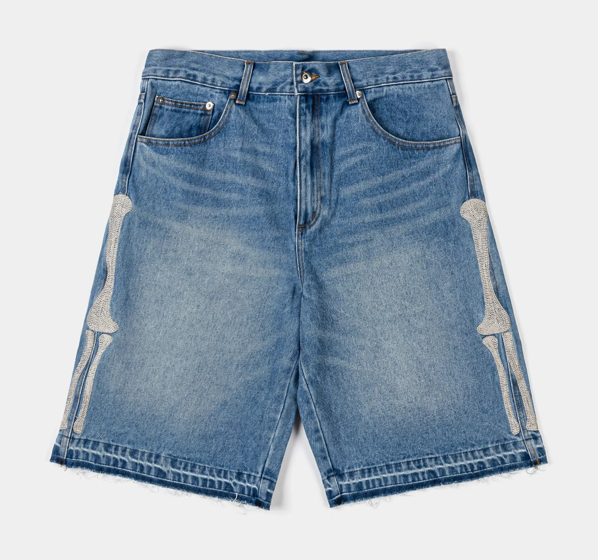 MAISON ARTICLE Bones Denim Washed Mens Shorts (Blue/Cream)