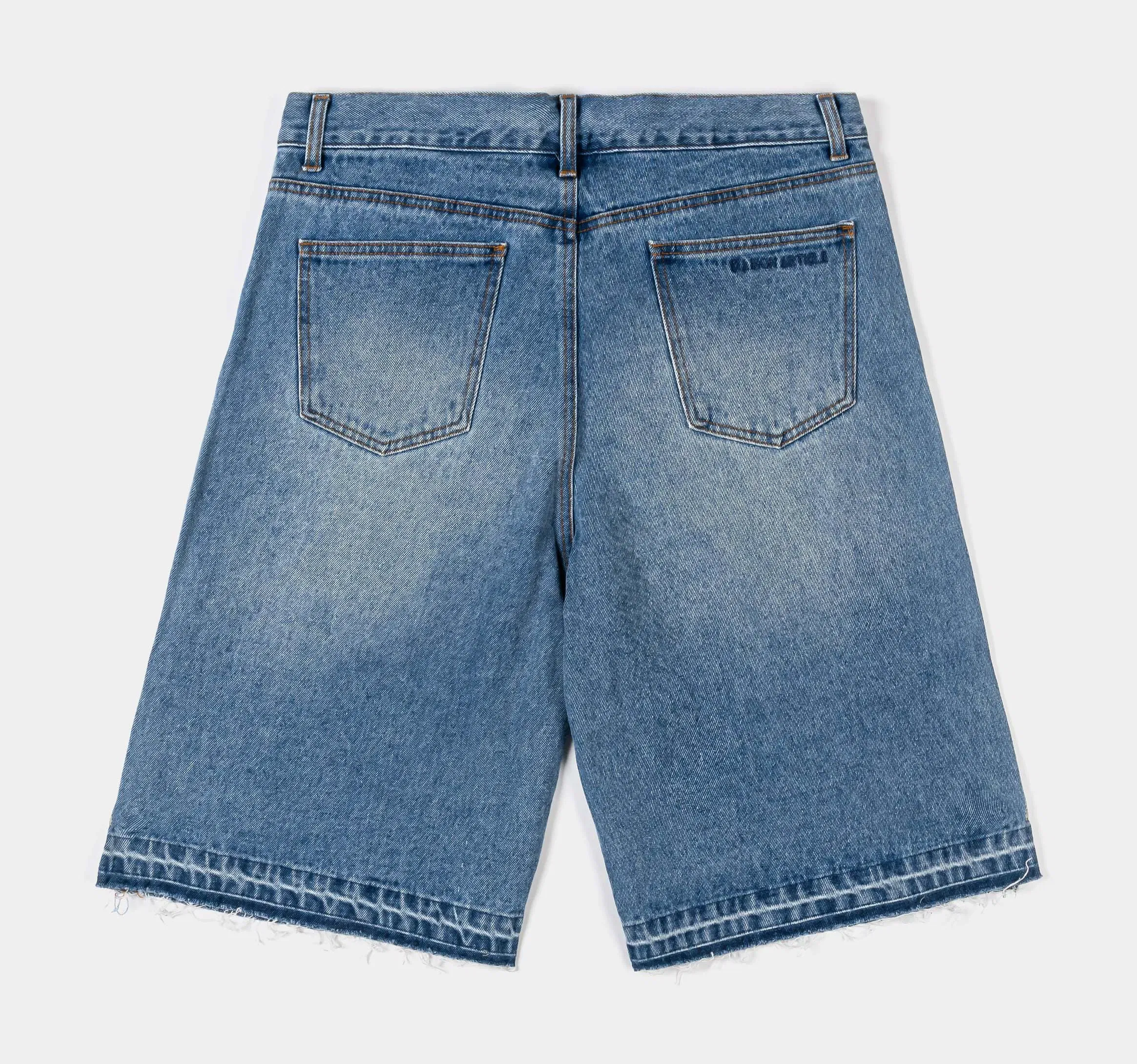 MAISON ARTICLE Bones Denim Washed Mens Shorts (Blue/Cream)