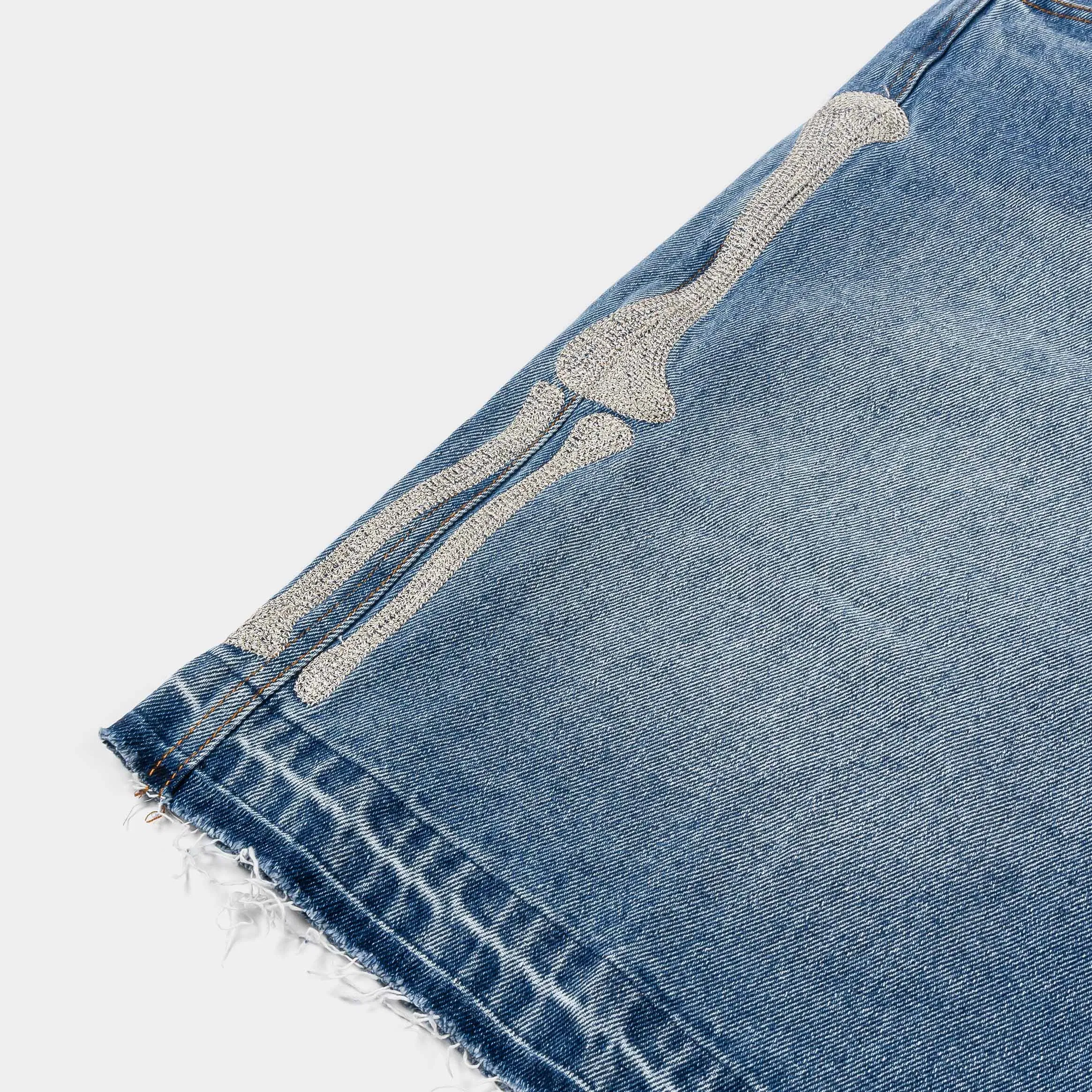 MAISON ARTICLE Bones Denim Washed Mens Shorts (Blue/Cream)